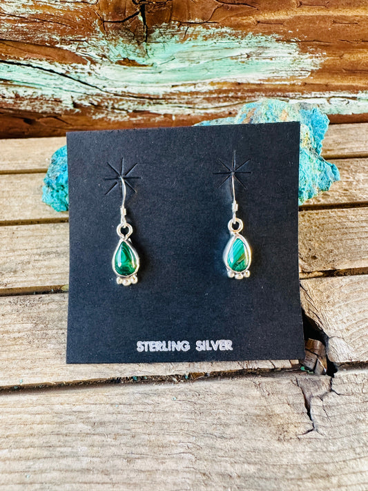 Handcrafted Malachite & Sterling Silver Dangle Earrings by Ella Peter