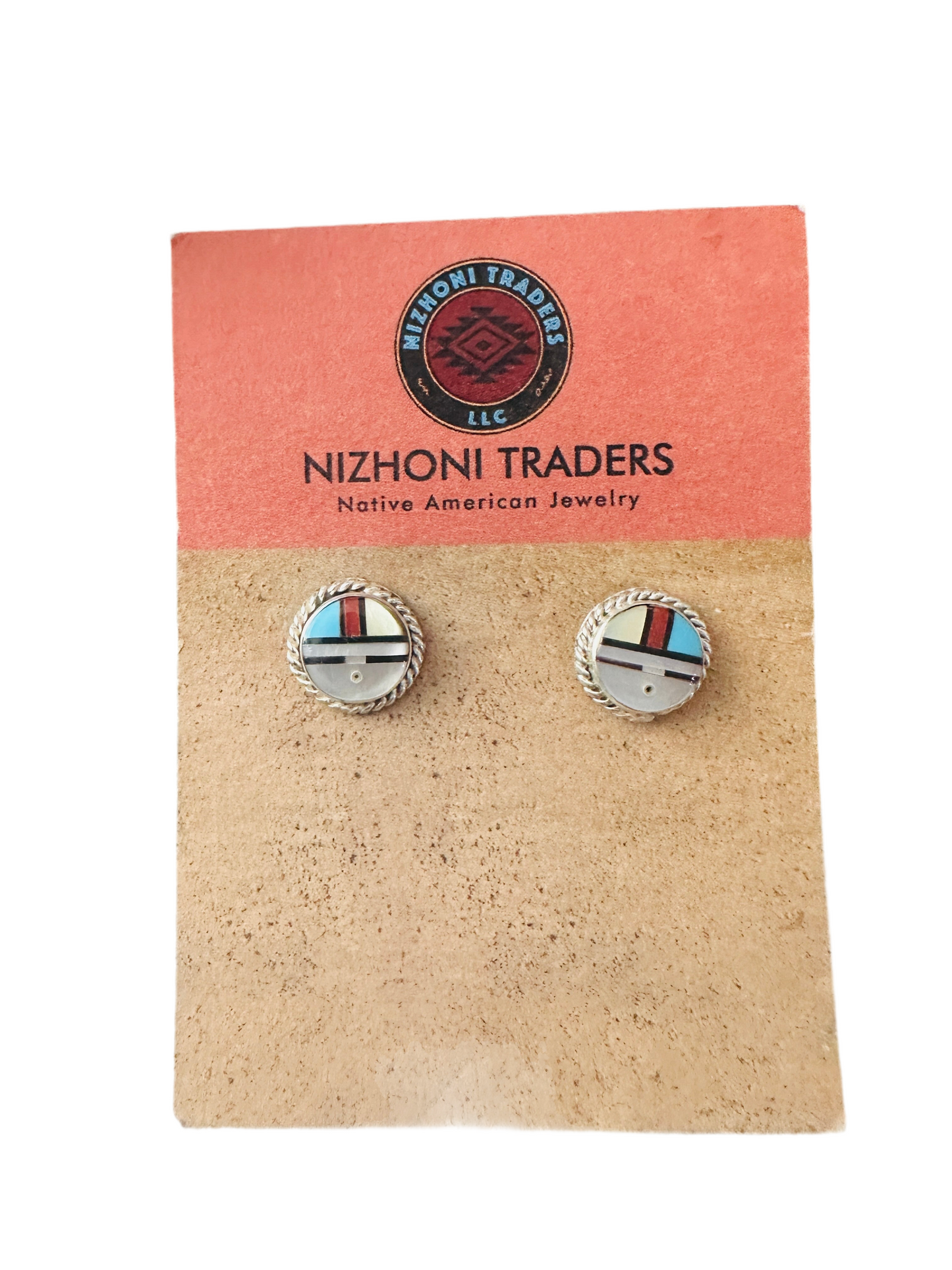 Handcrafted Multi Stone & Sterling Silver Inlay Sun Face Stud Earrings