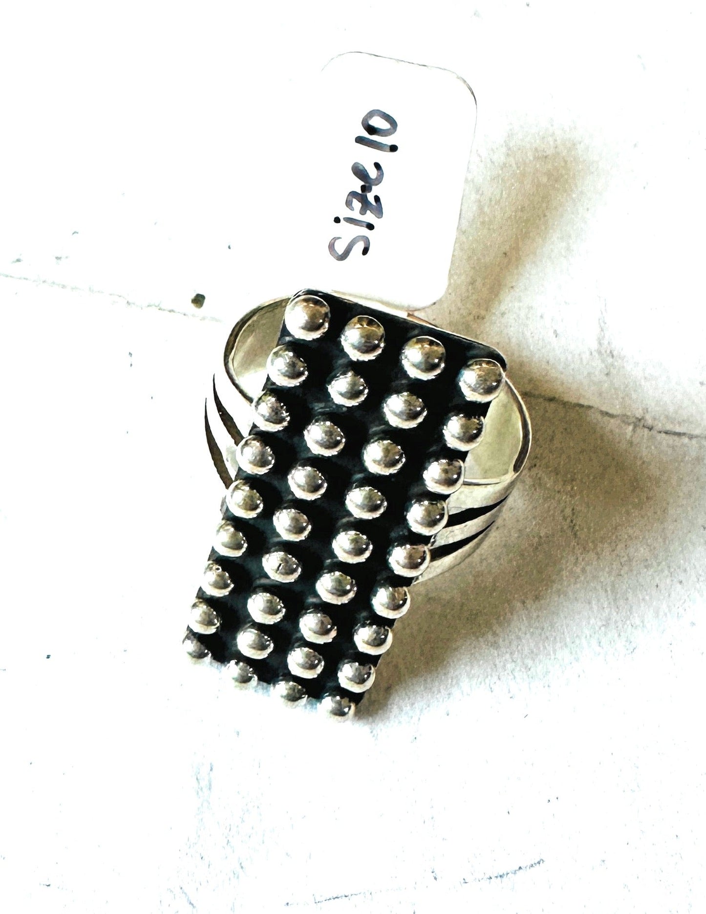 Handcrafted Sterling Silver Studded Ring Size 10