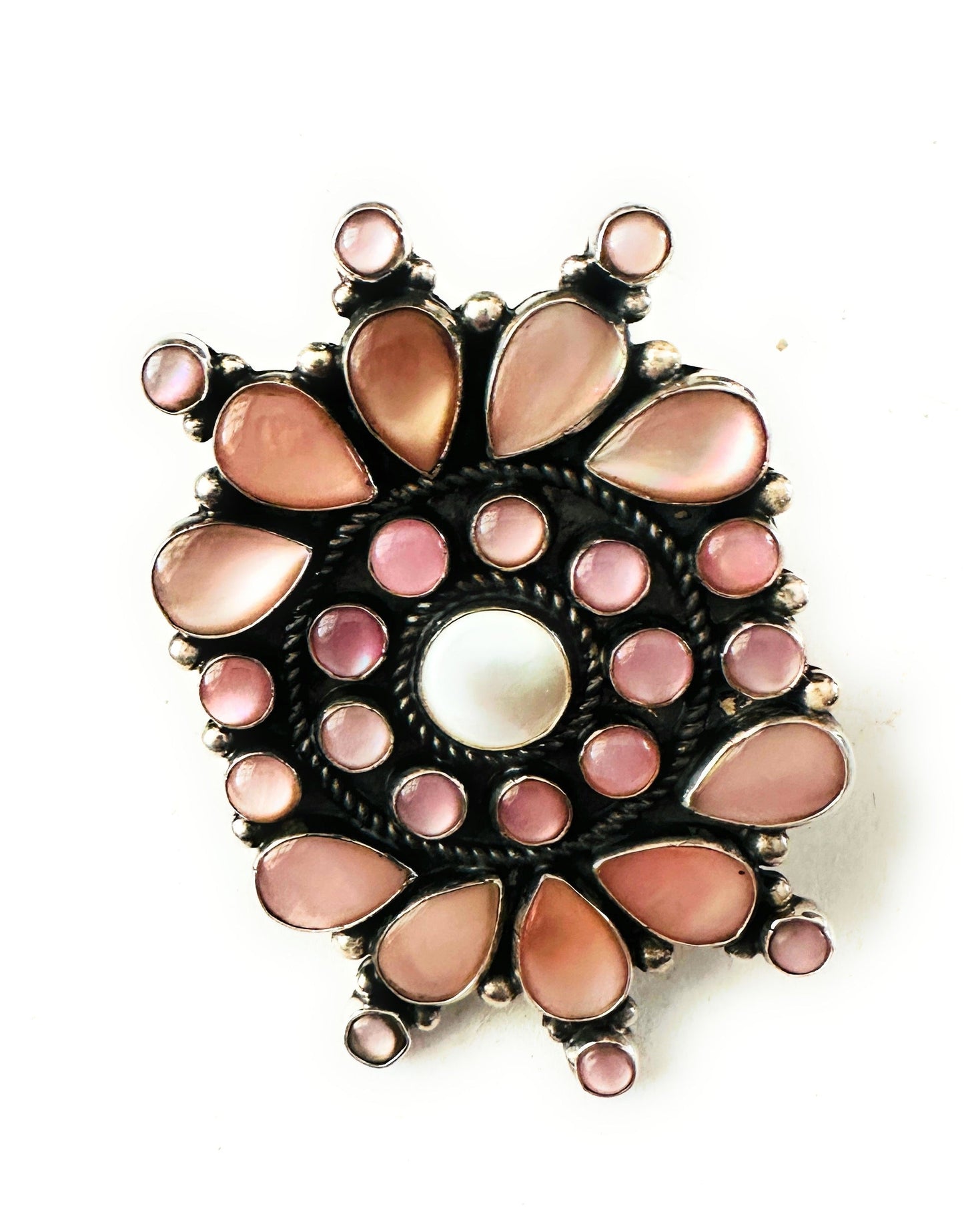 Handcrafted Sterling Silver & Mother of Pearl Cluster Ring Size 9.5