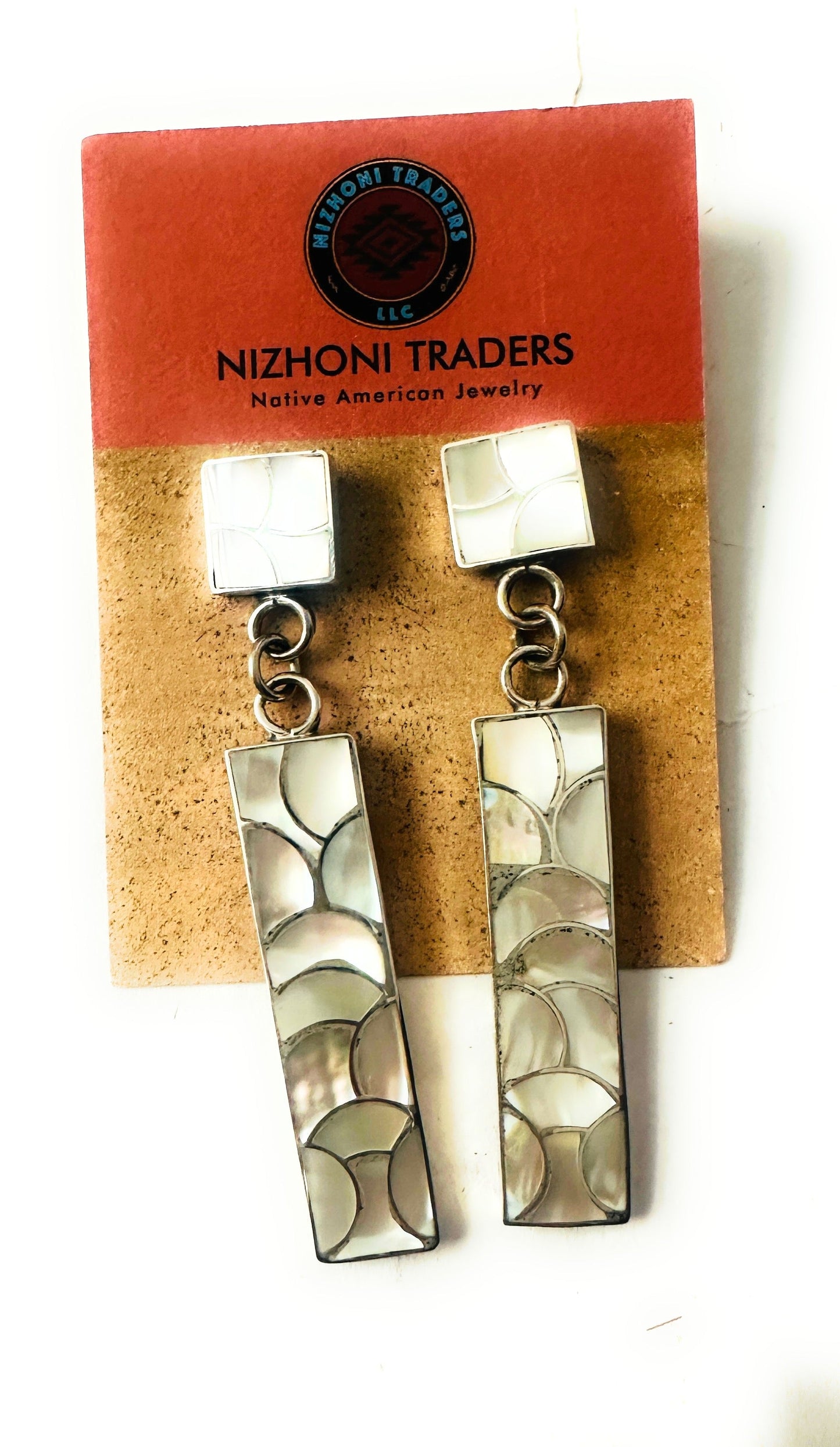 Handcrafted Sterling Silver & Mother of Pearl Inlay Dangle Earrings
