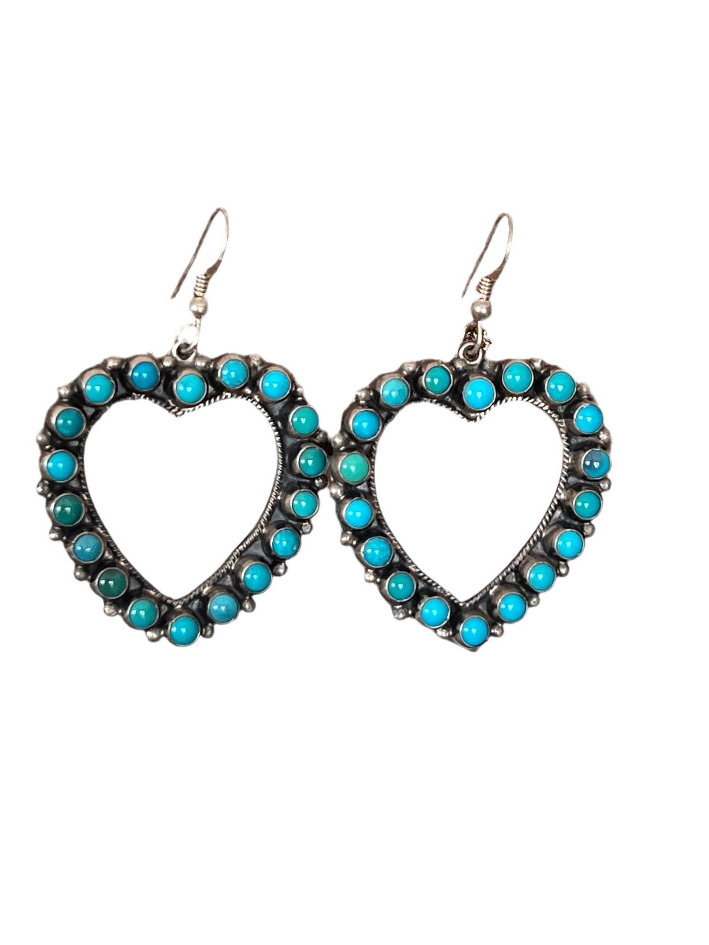 Don Lucas Sterling Silver and Kingman Turquoise Heart Earrings