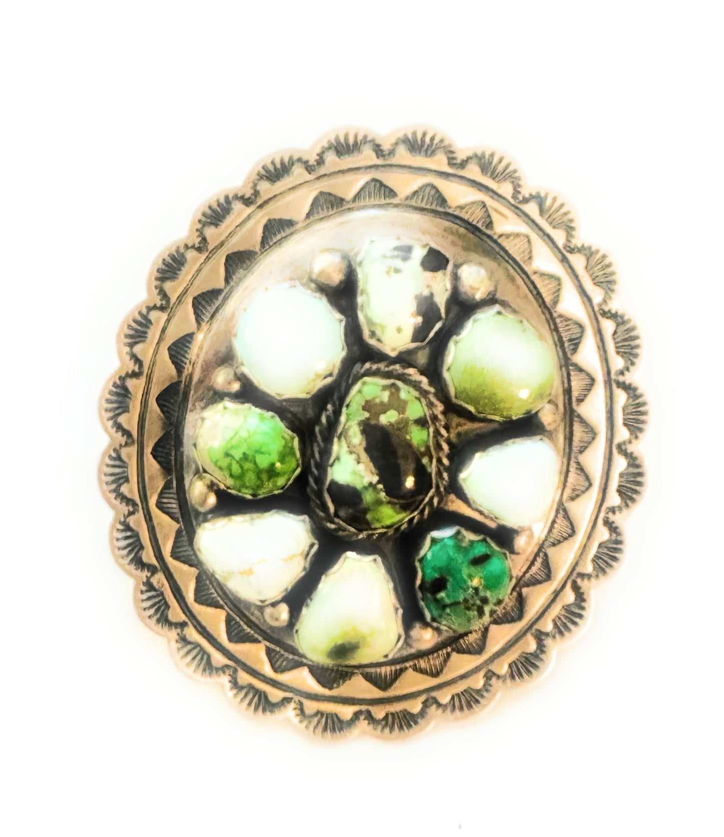 Handcrafted Multi Turquoise and Sterling Silver Concho Ring Size 11