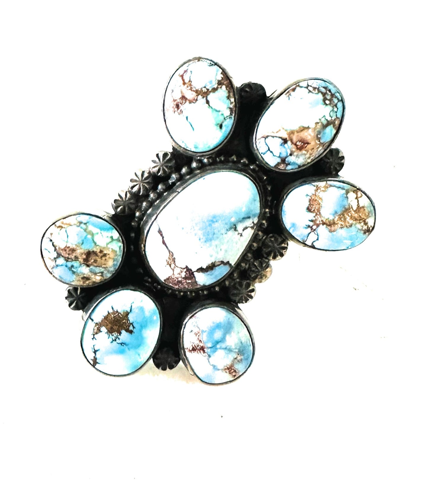 Handcrafted Golden Hills Turquoise & Sterling Silver Cluster Ring Size 10