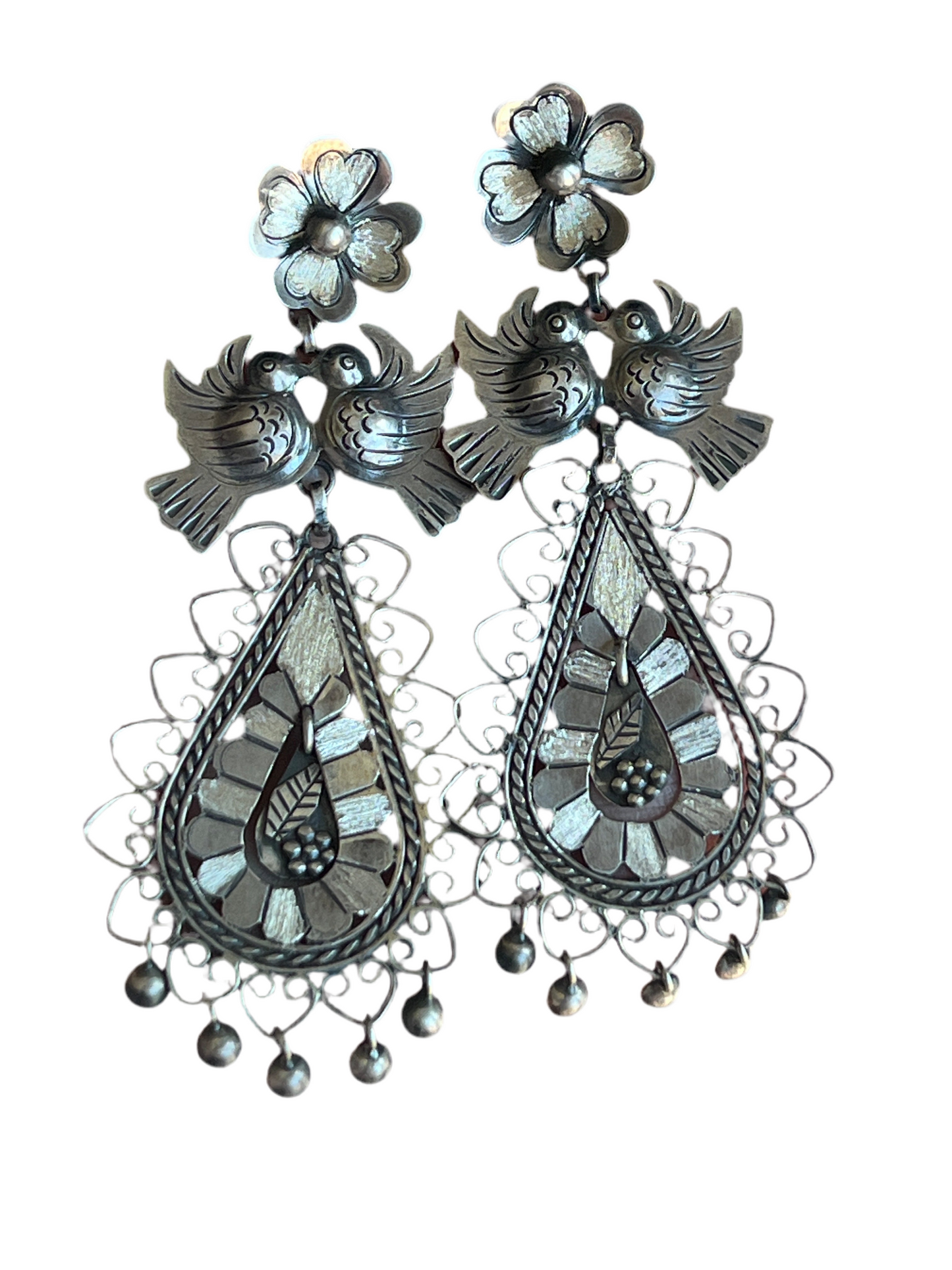 Federico Jimenez Sterling Silver Mexican Wedding Style Earrings, Paloma