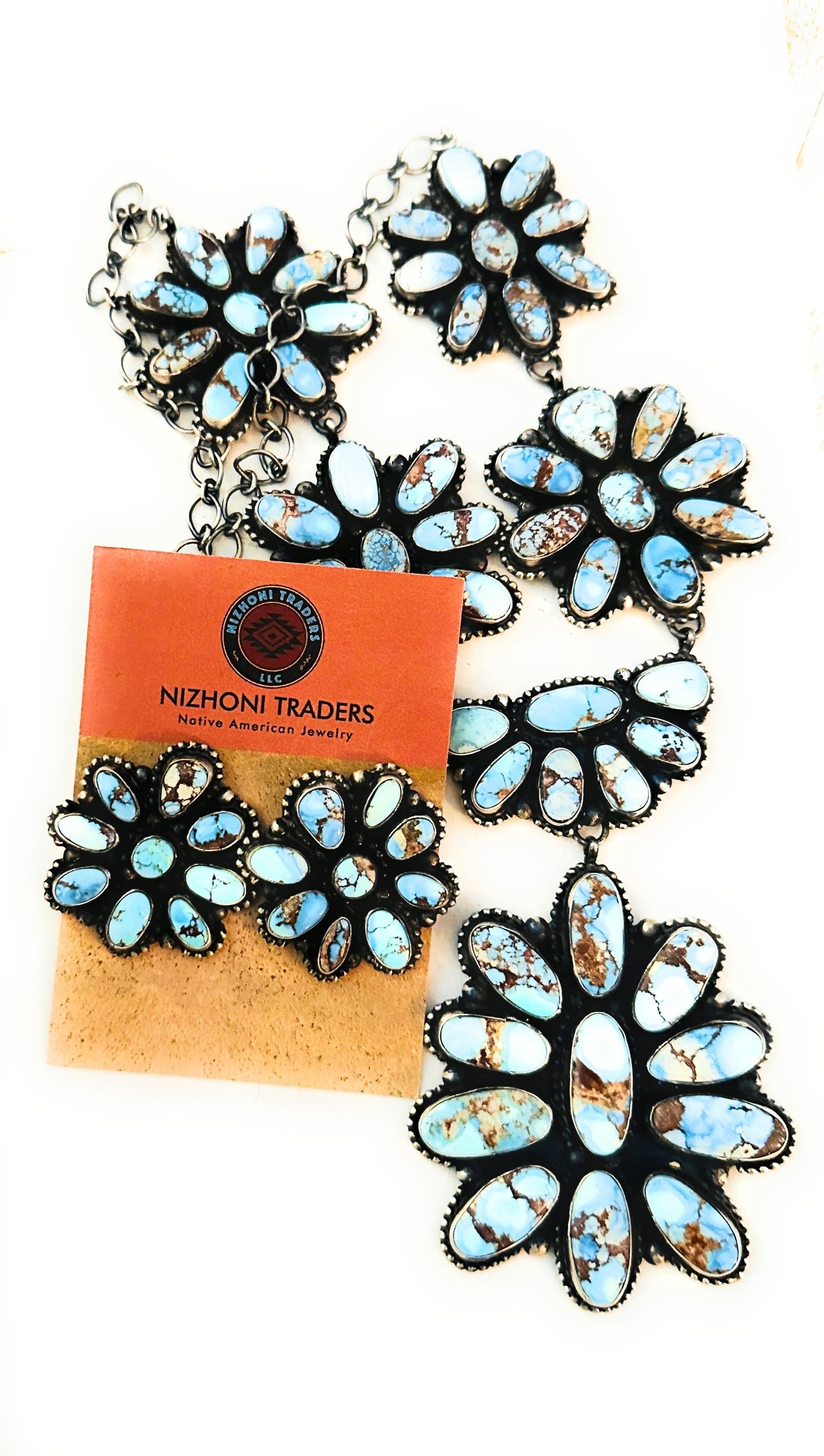 Handcrafted Golden Hills Turquoise & Sterling Silver Cluster Necklace Set
