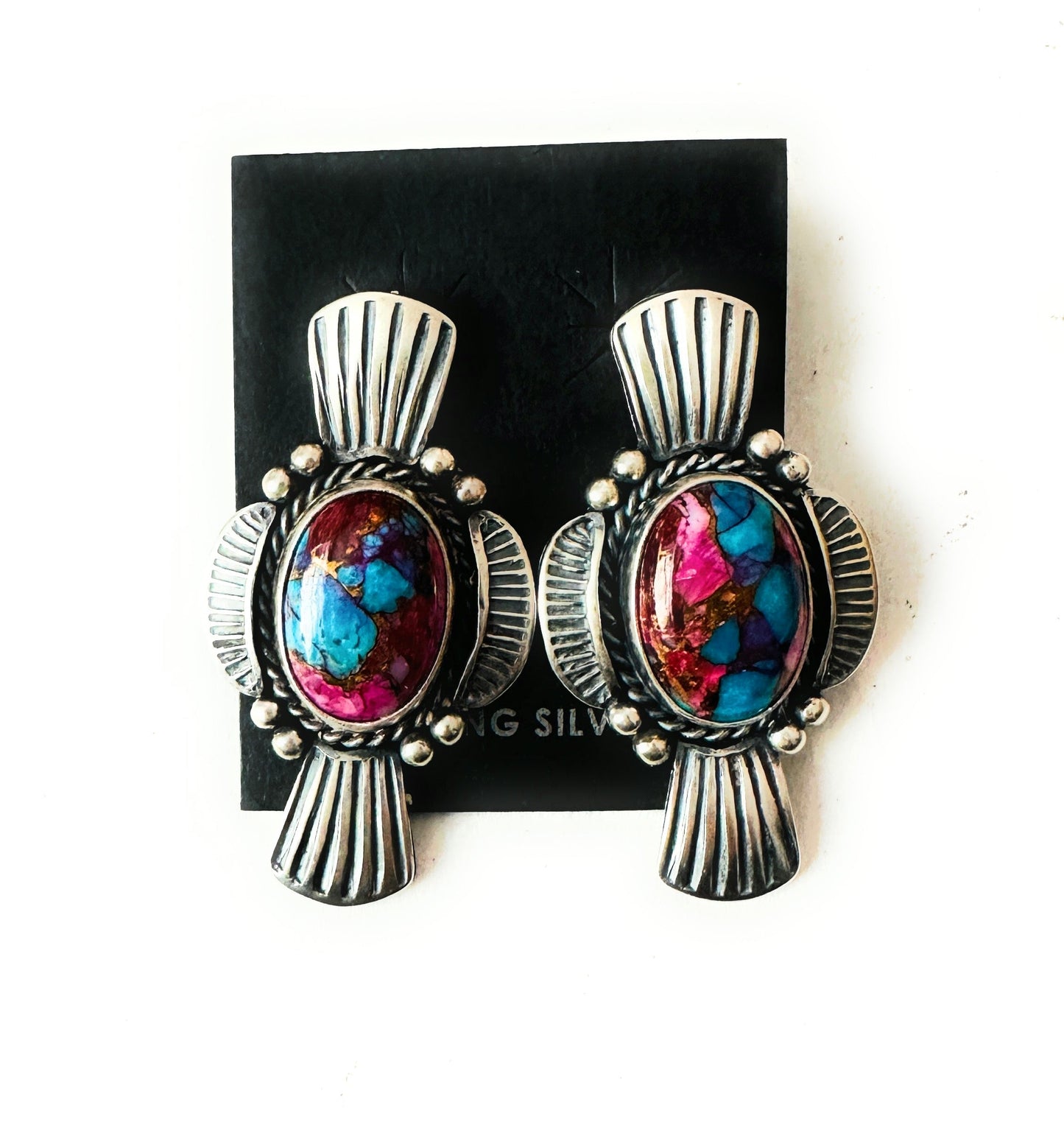 Handcrafted Pink Dream Mojave & Sterling Silver Post Earrings