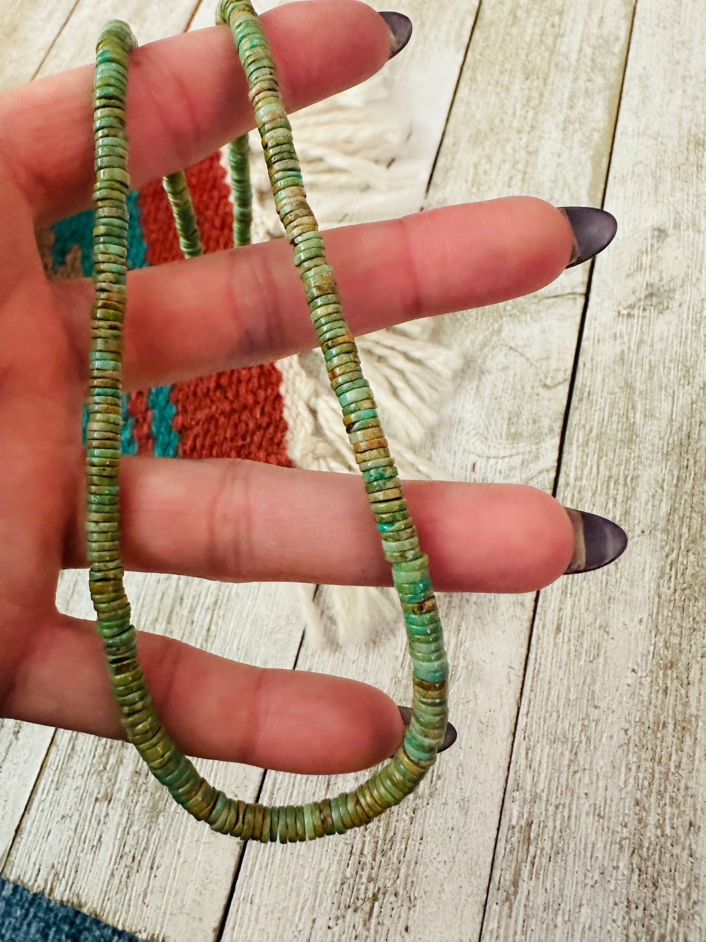Handcrafted Kingman Turquoise & Sterling Silver Beaded Necklace 17”