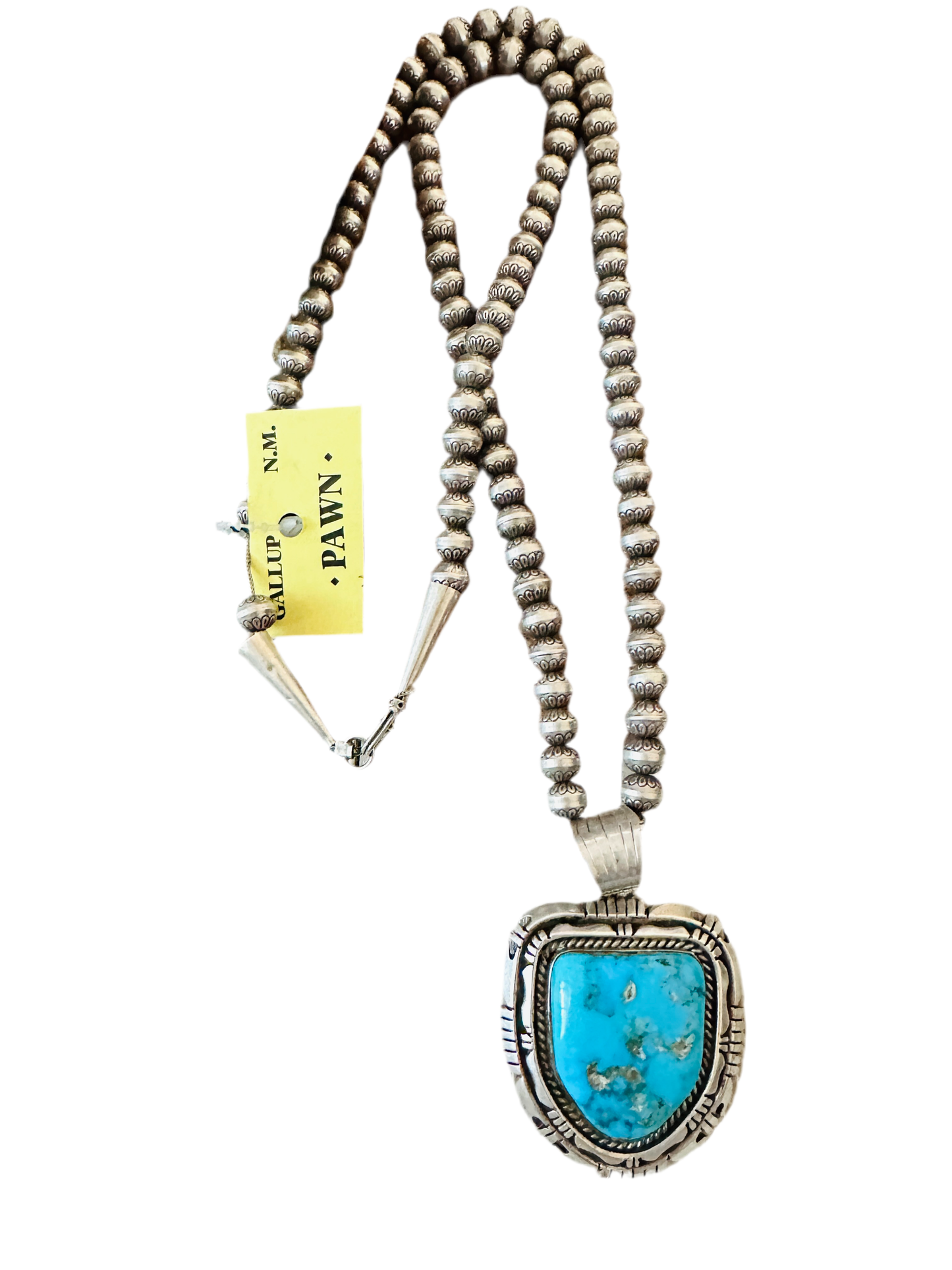 Vintage Old Pawn Sterling Silver Handcrafted Pearl & Turquoise Beaded Necklace