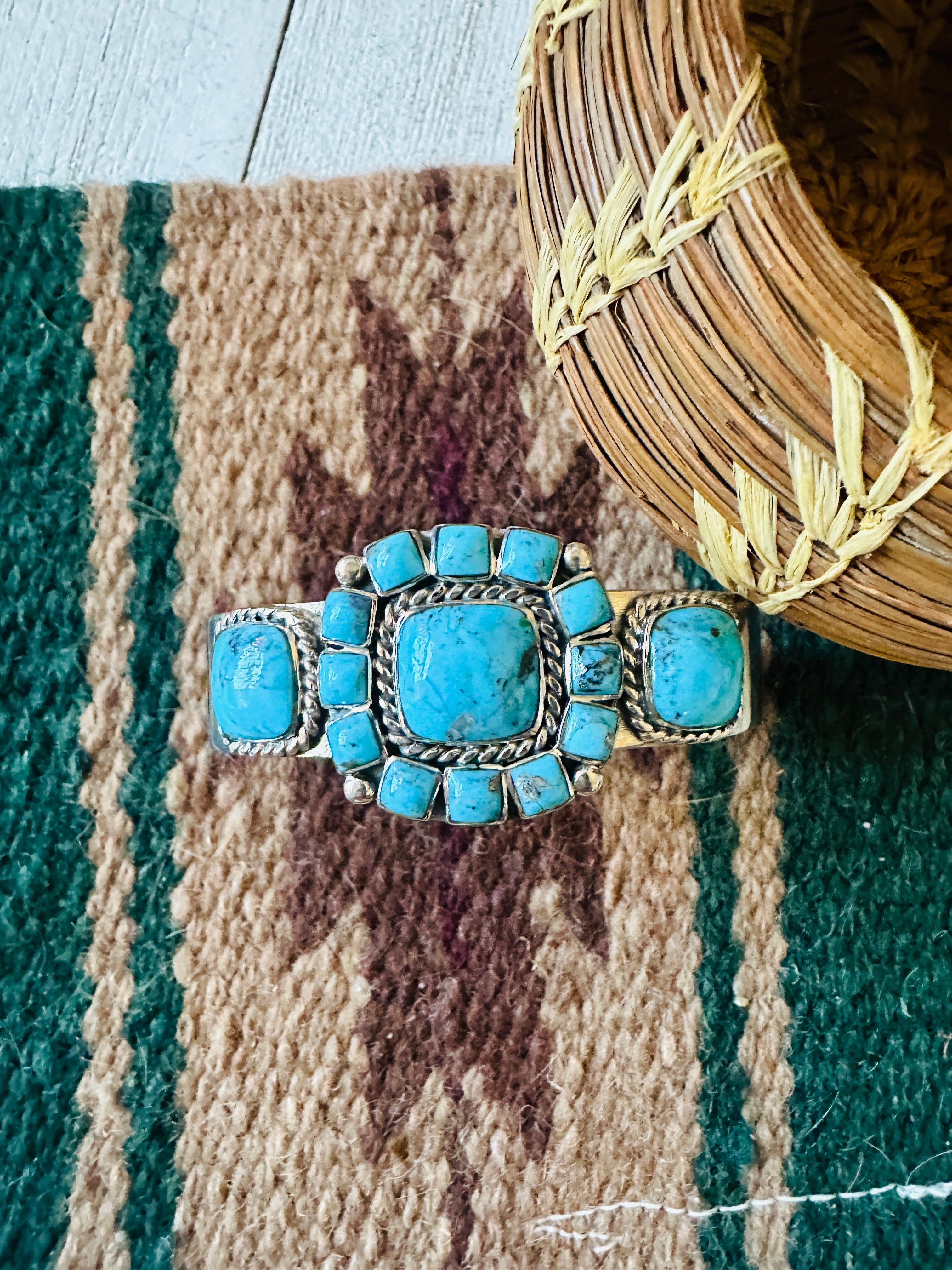 Old Pawn Navajo Sterling Silver & Kingman Turquoise Cuff Bracelet – A ...