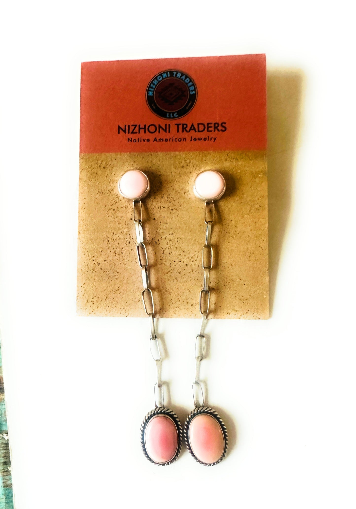 Handcrafted Sterling Silver & Queen Pink Conch Chain Dangle Earrings