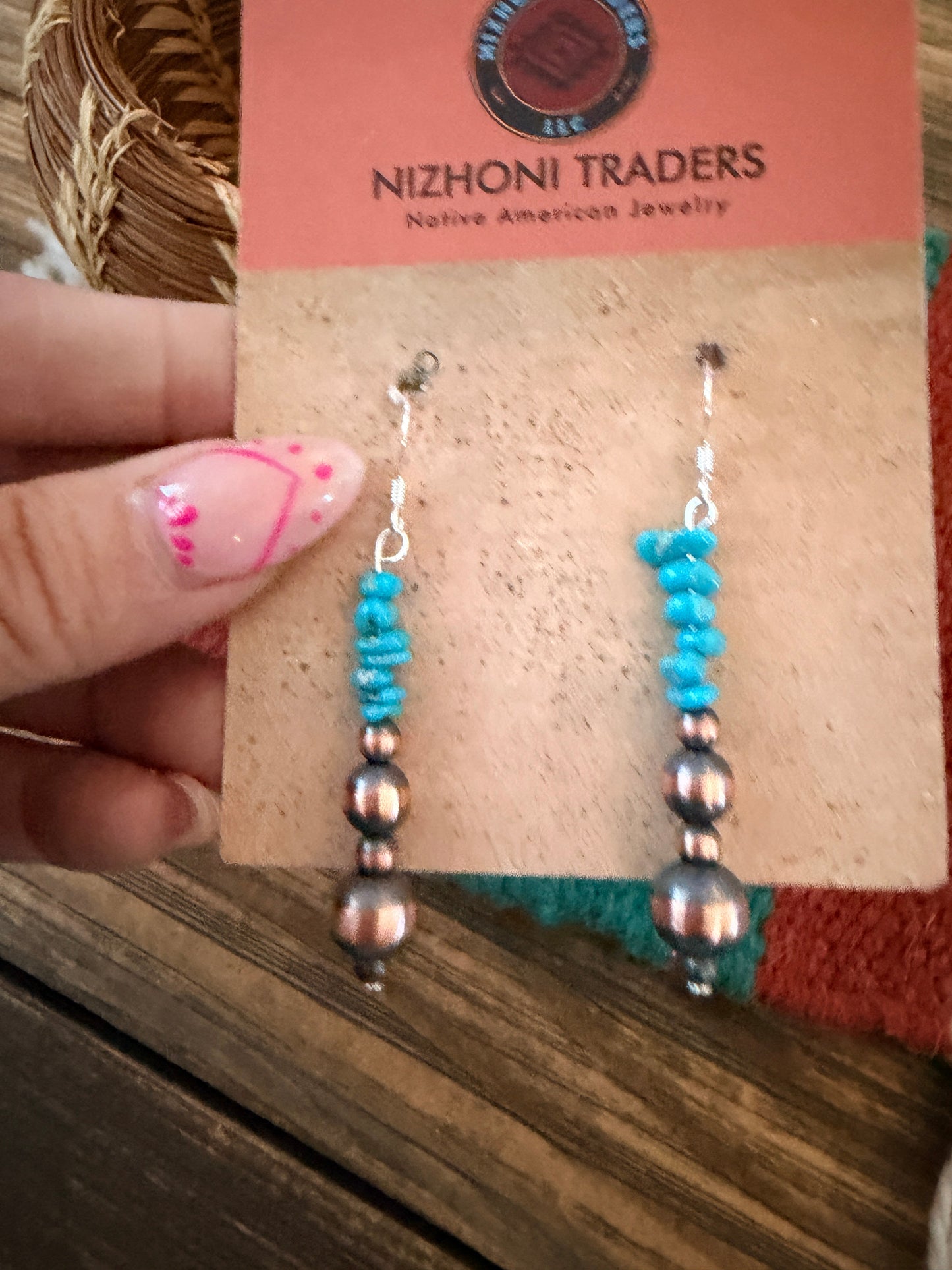 Handcrafted Copper & Turquoise Beaded Dangle Earrings
