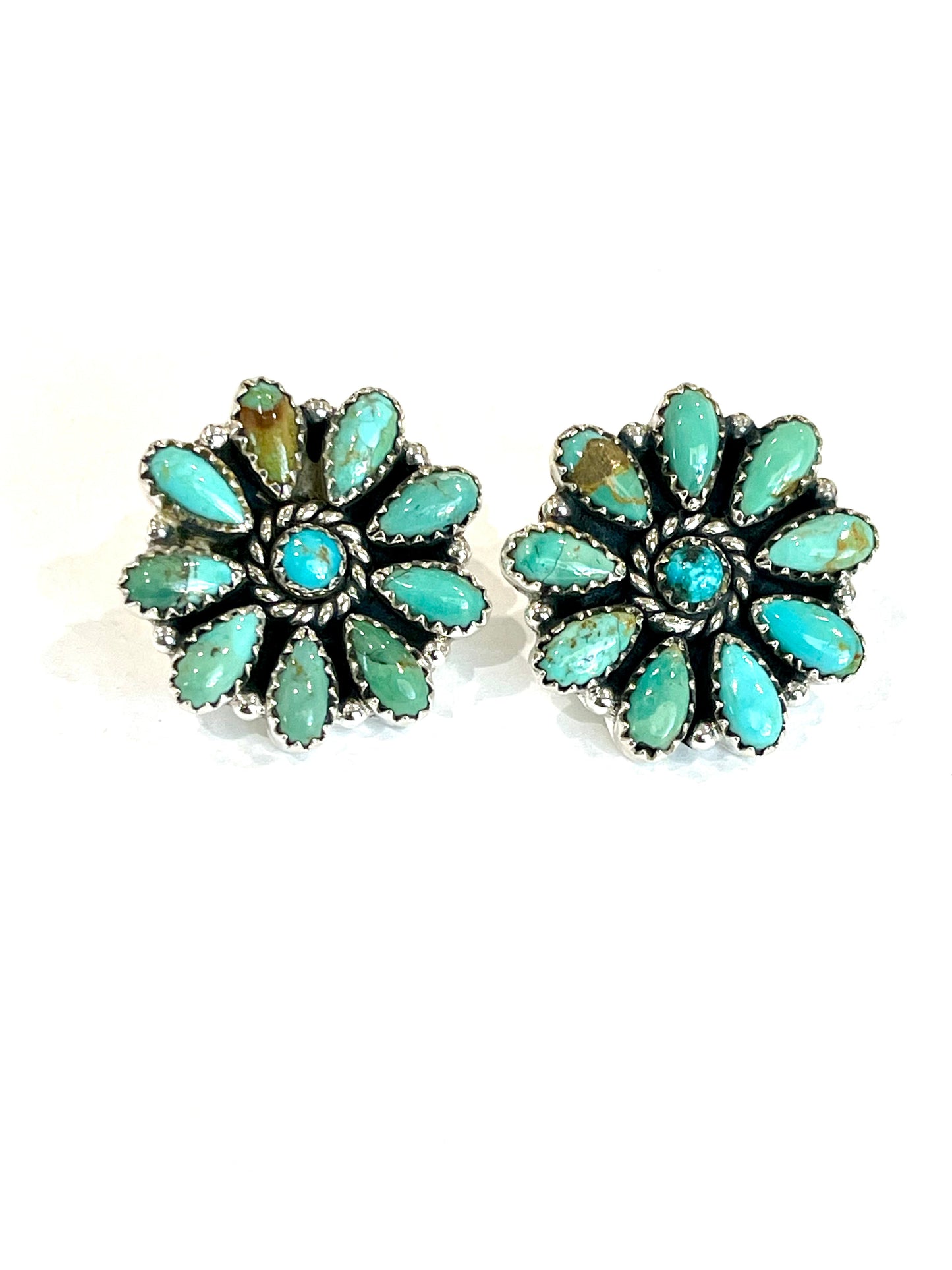 Handmade Turquoise & Sterling Silver Post Cluster Flower Earrings