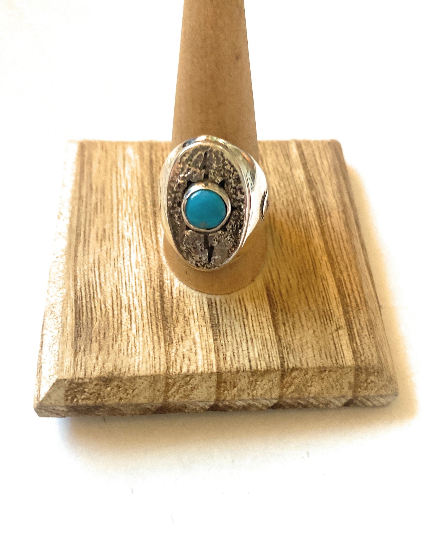 Handcrafted Kingman Turquoise & Sterling Silver Ring Size 10