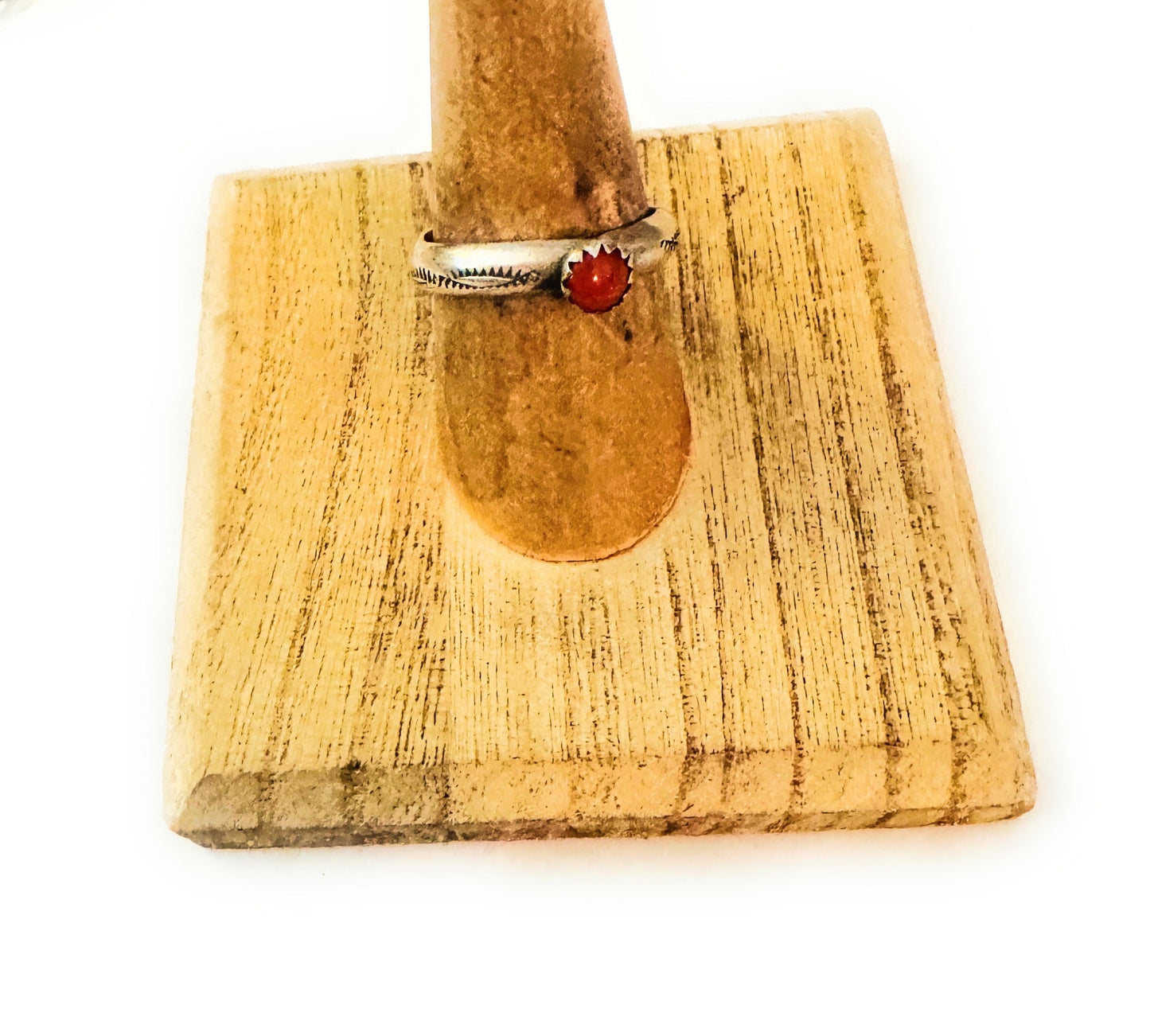 Handcrafted Sterling Silver & Coral Ring Size 7.75
