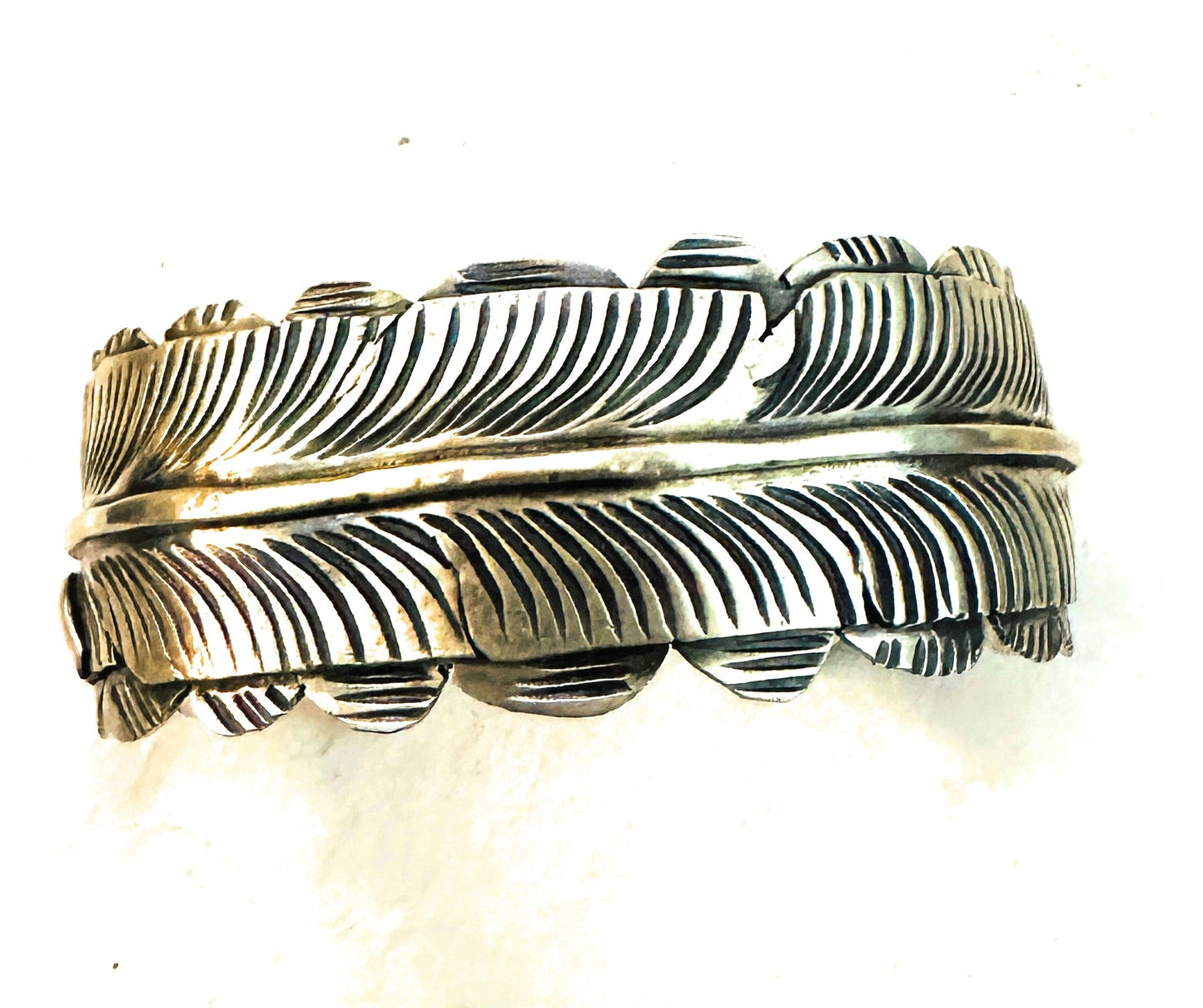 Handcrafted Hand Stamped Sterling Silver Feather Cuff Bracelet