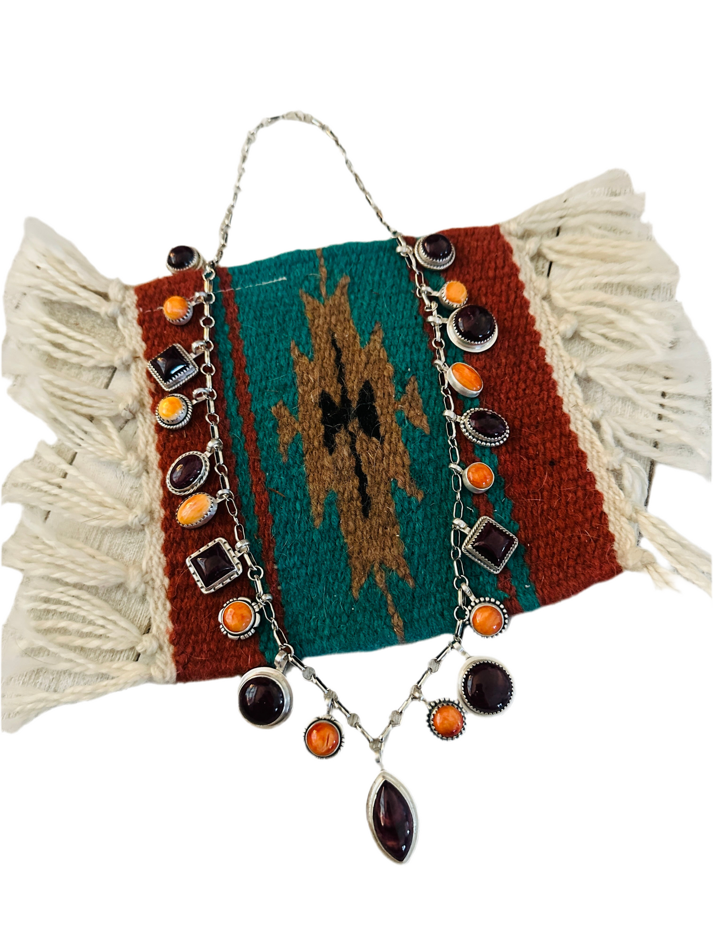 Handcrafted Sterling Silver, Purple & Orange Spiny Necklace