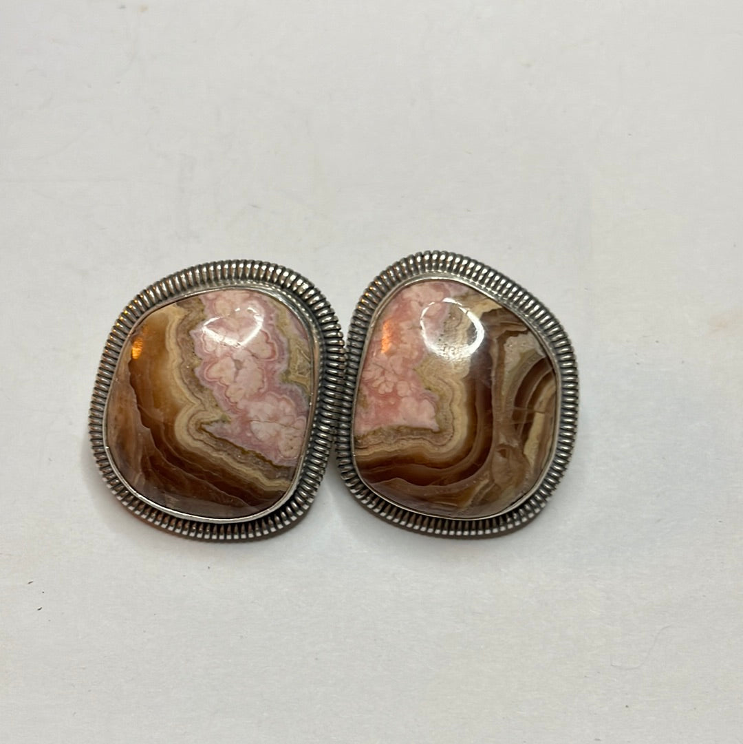 Handcrafted Sterling Silver & Rhodochrosite Stone Post Earrings