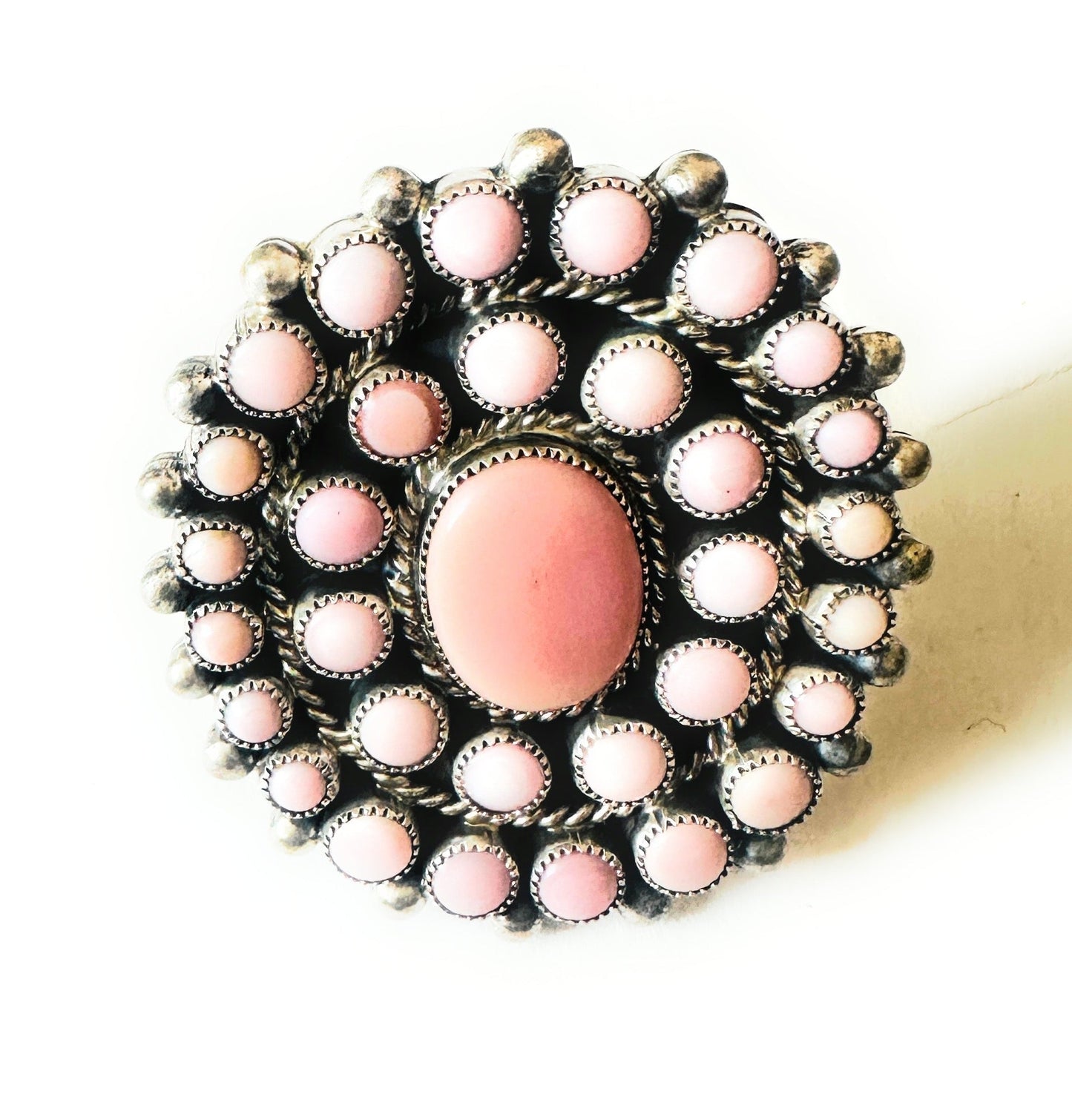 Handcrafted Sterling Silver & Queen Pink Conch Cluster Adjustable Ring