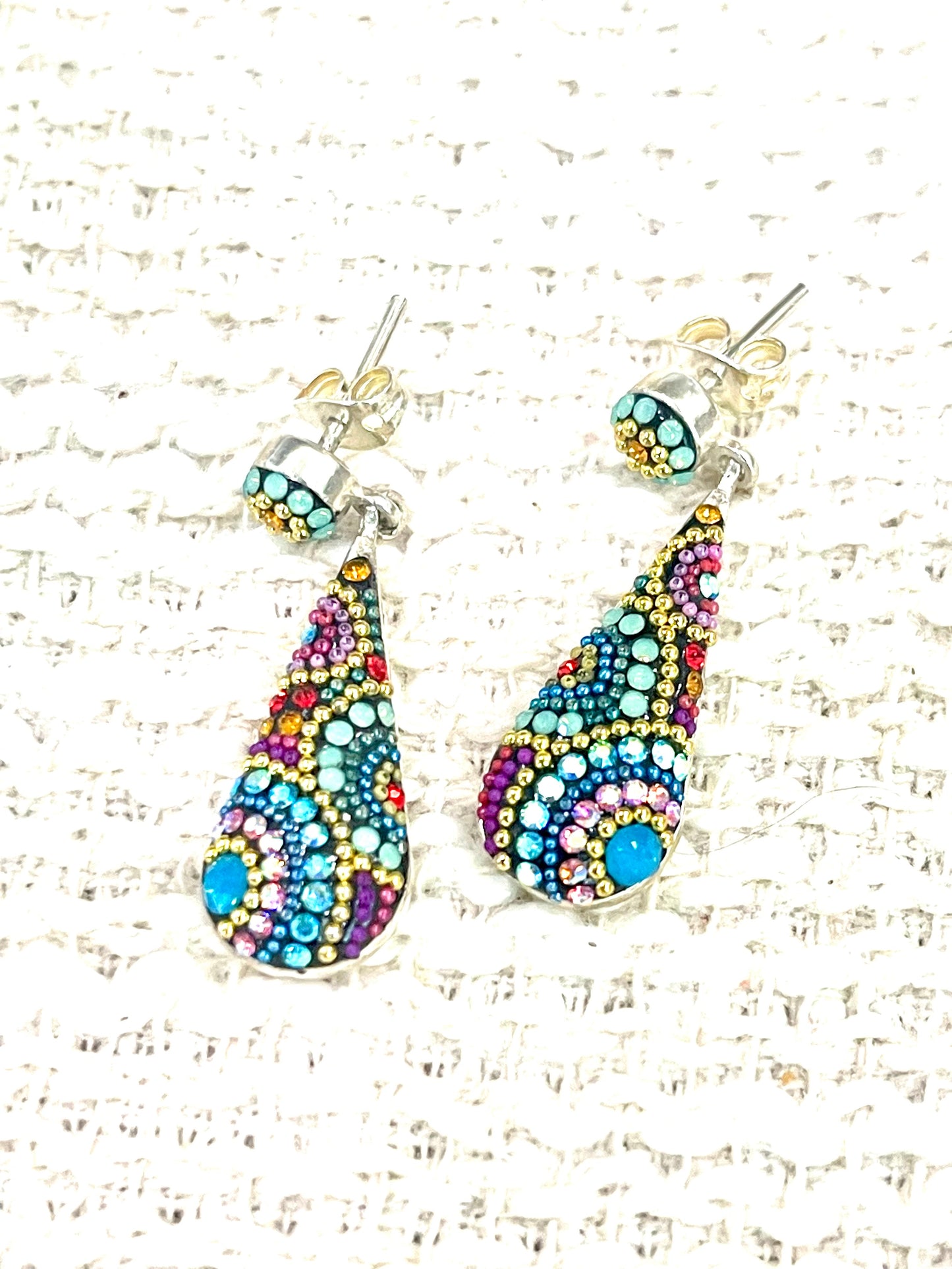 Handmade In Mexico Sterling Silver , Multi Color Swarovski Crsytal Earrings