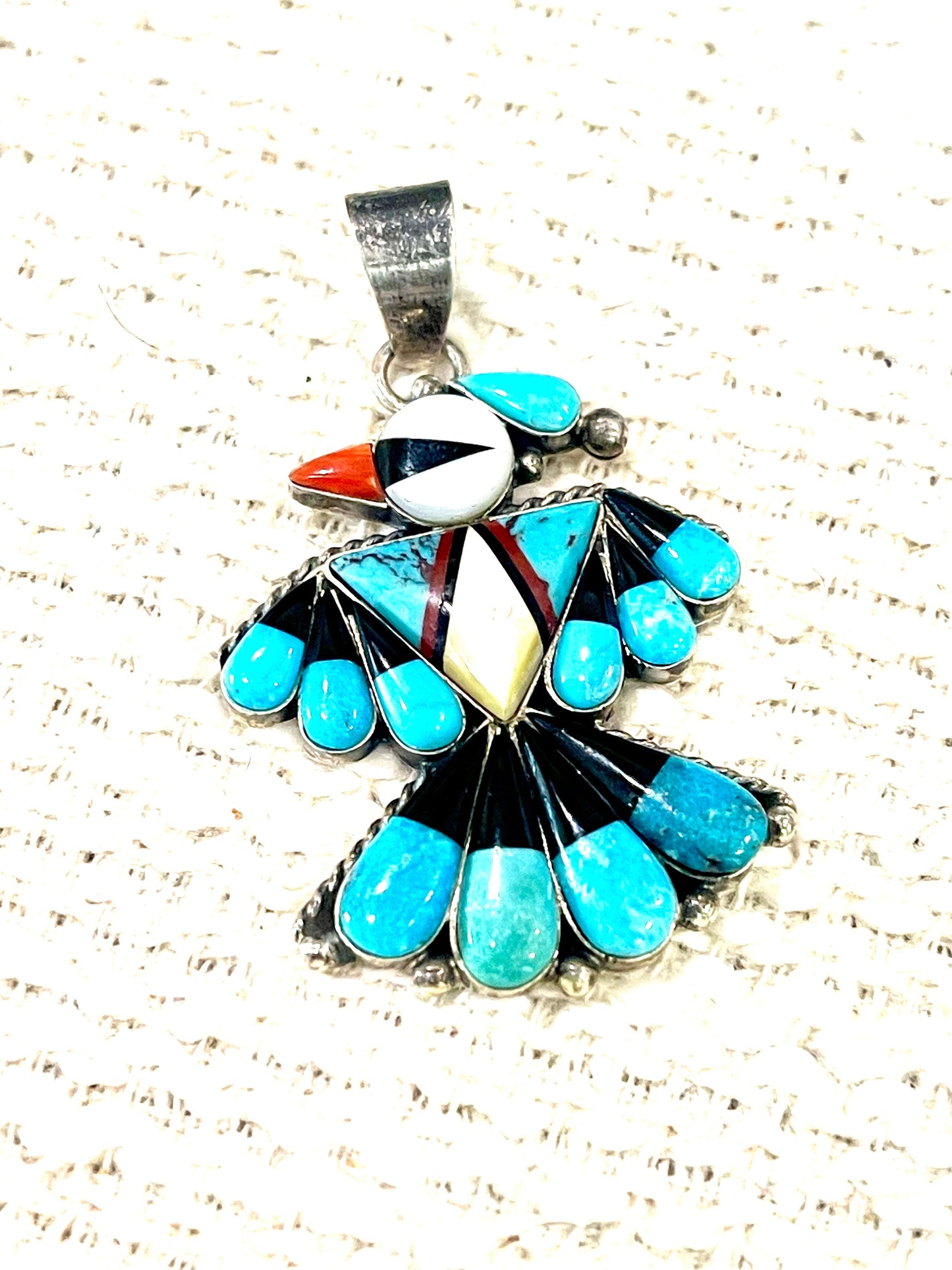 Handmade Sterling Silver & Multi Stone Thunderbird Pendant