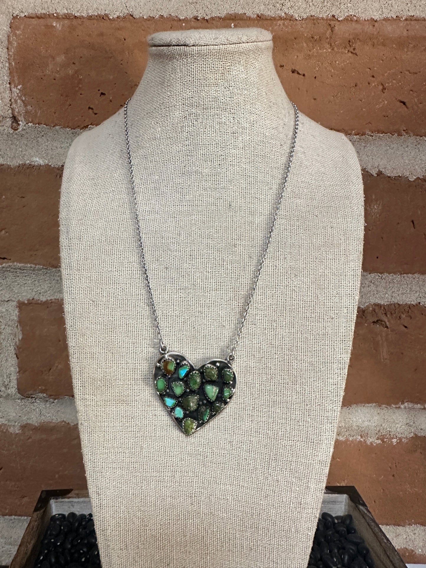 Handmade Sonoran Mountain Turquoise & Sterling Silver Heart Necklace