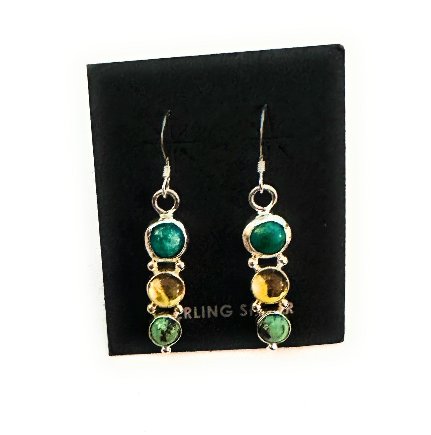 Handcrafted Turquoise, Quartz & Sterling Silver Dangle Earrings