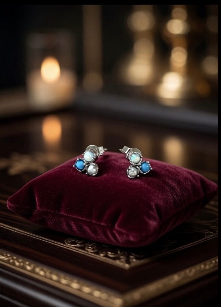 Bermuda Opal, Pearl & Turquoise Triple Stud Earrings