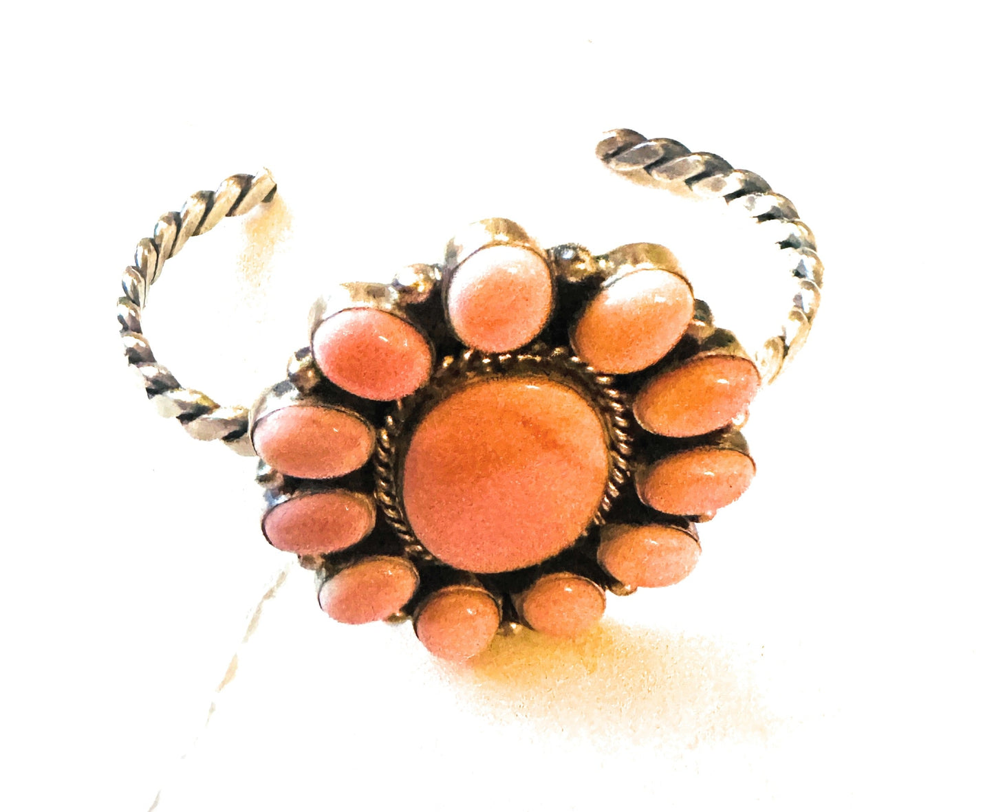 Handcrafted Queen Pink Conch Shell & Sterling Silver Cluster Cuff Bracelet