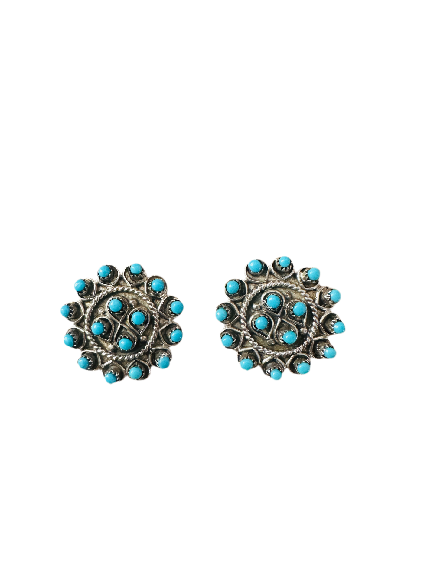 Handcrafted Turquoise & Sterling Silver Petit Point Post Earrings