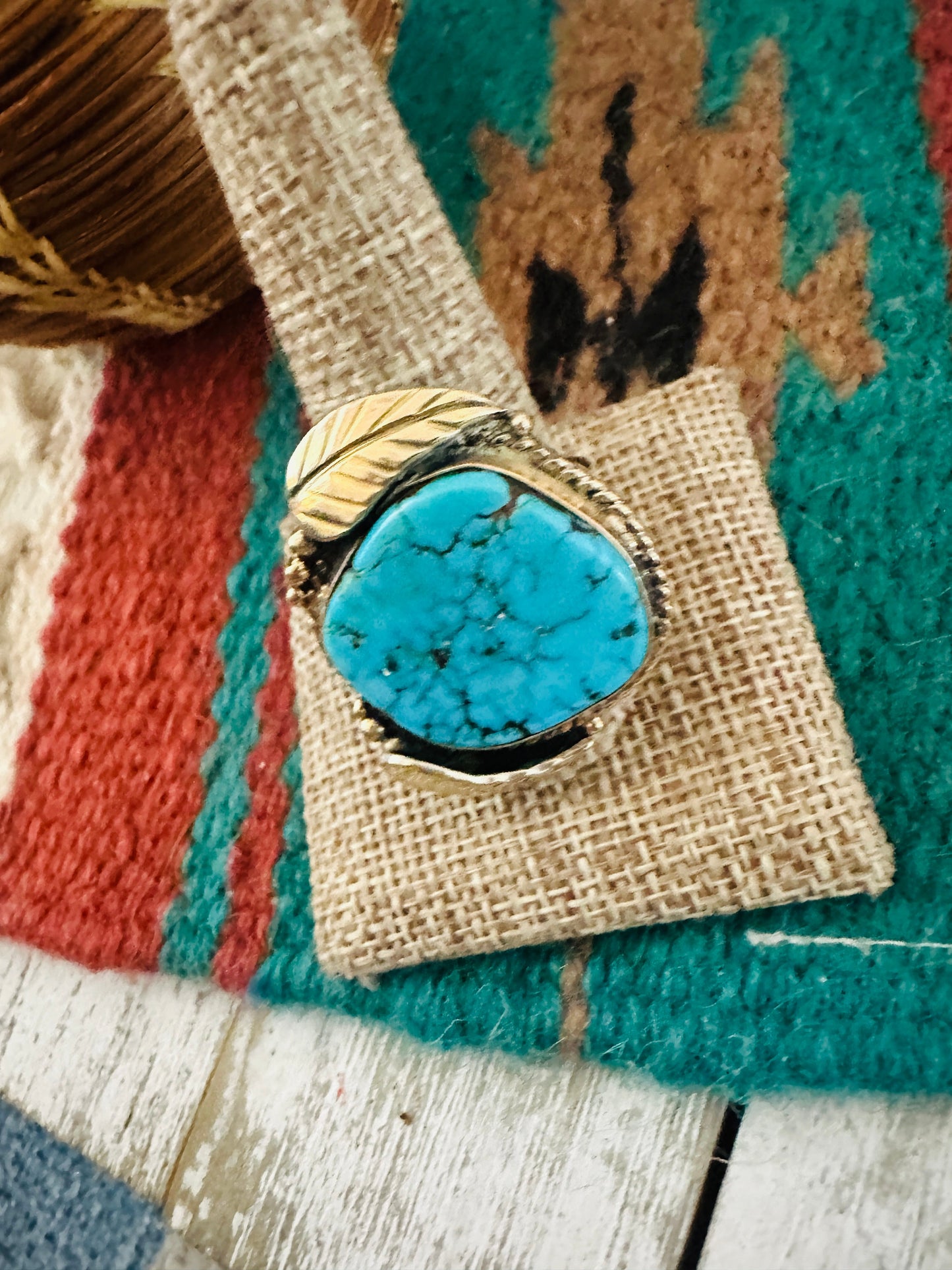 Handcrafted Old Pawn Sterling Silver & Turquoise Ring Size 10.5