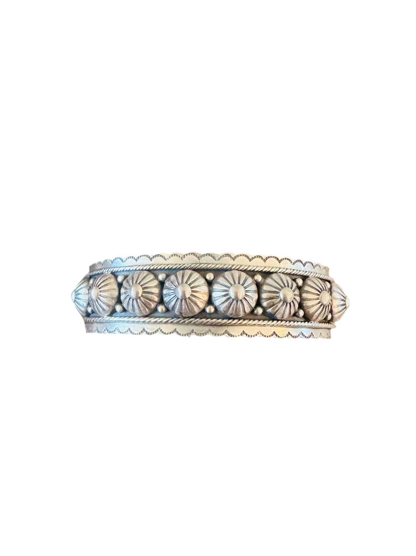 Hand Stamped Sterling Silver Concho Cuff Bracelet