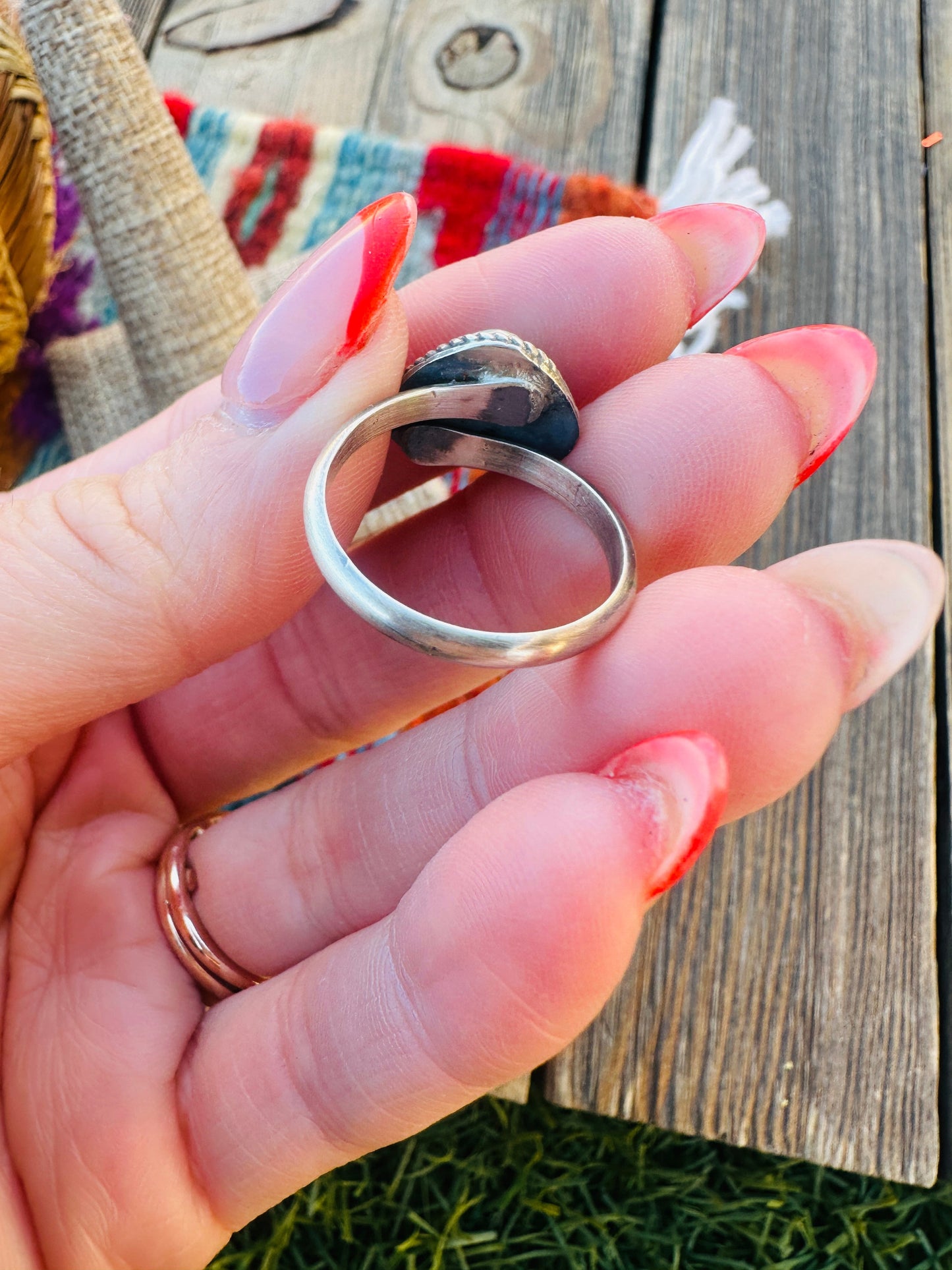 Handcrafted Turquoise & Sterling Silver Heart Adjustable Ring