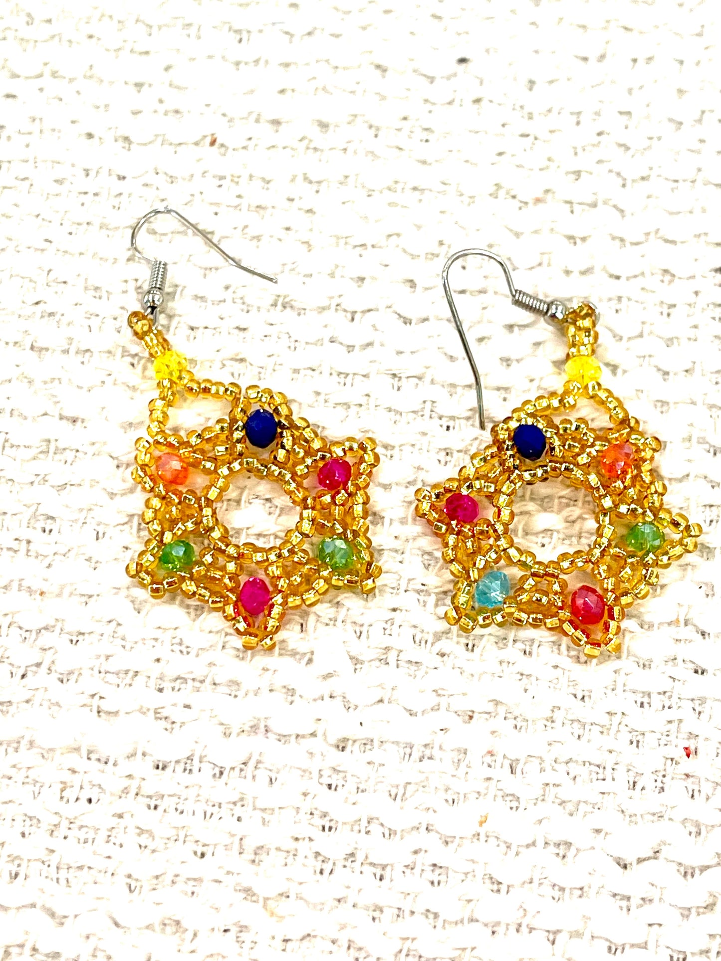 Handmade In Mexico Sterling Silver , Multi Color Dangle Beaded Earrings