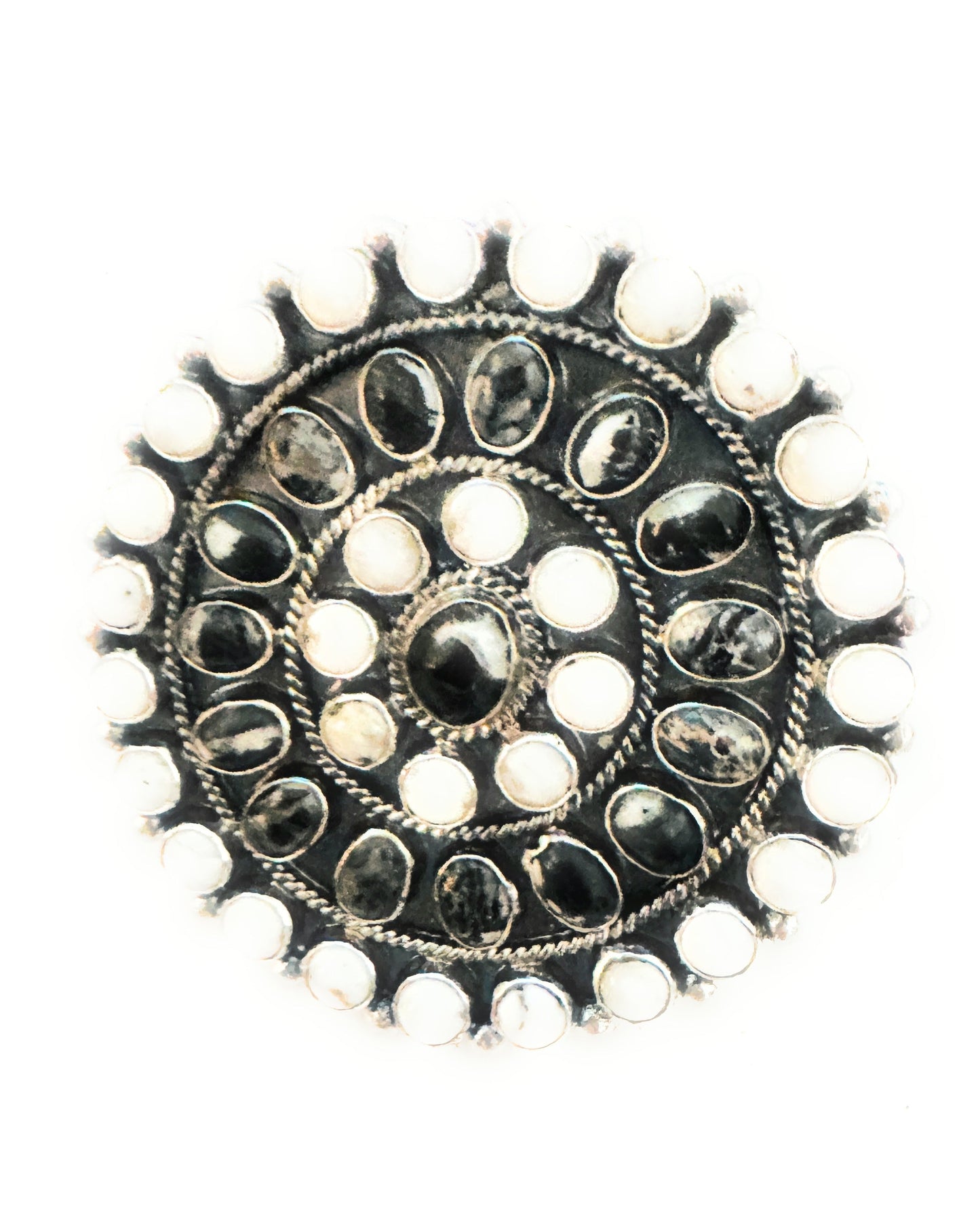 Handcrafted White Buffalo & Sterling Silver Adjustable Cluster Ring