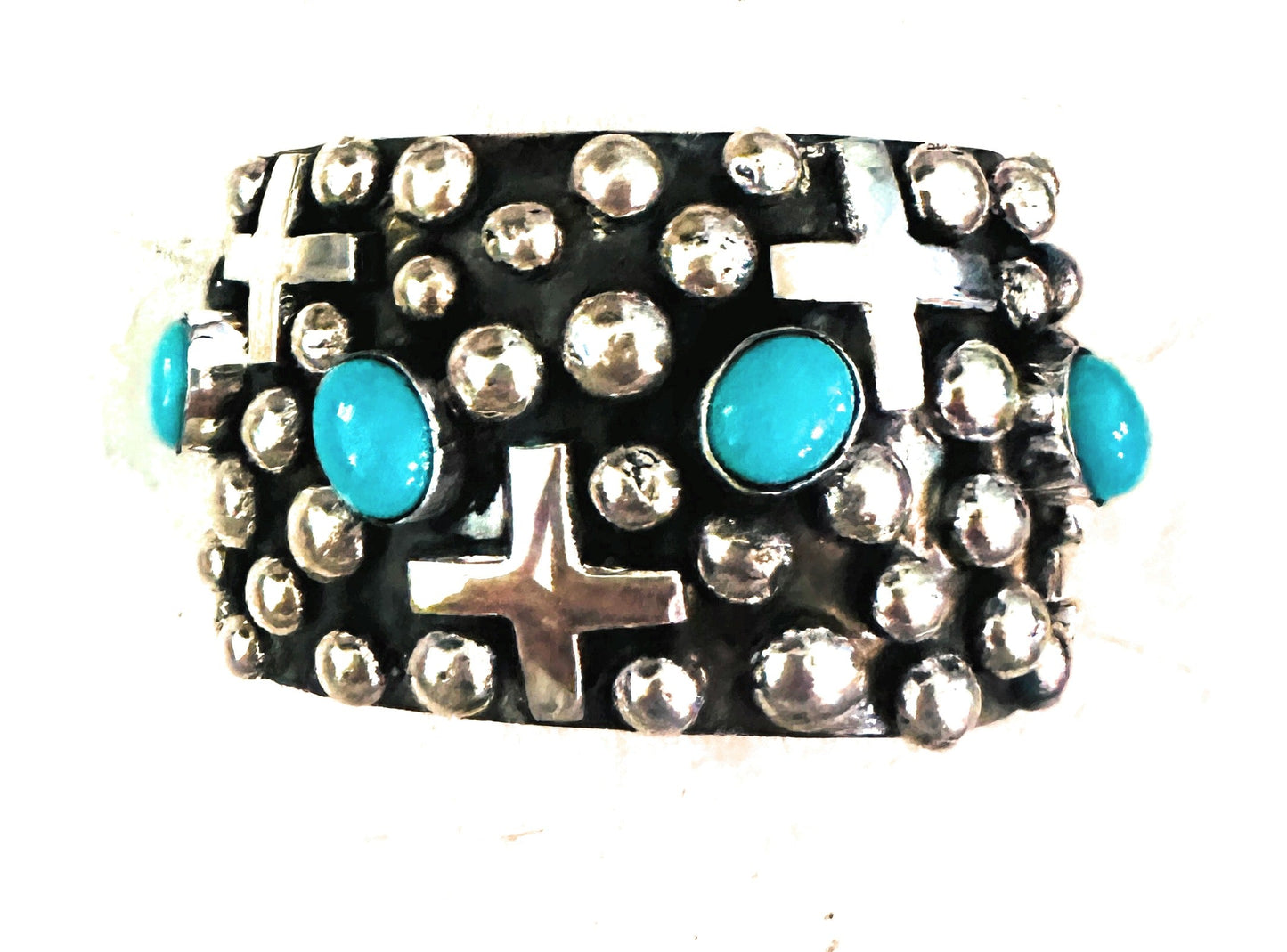 Handcrafted Turquoise & Sterling Silver Cross Cuff Bracelet By Chimney Butte /