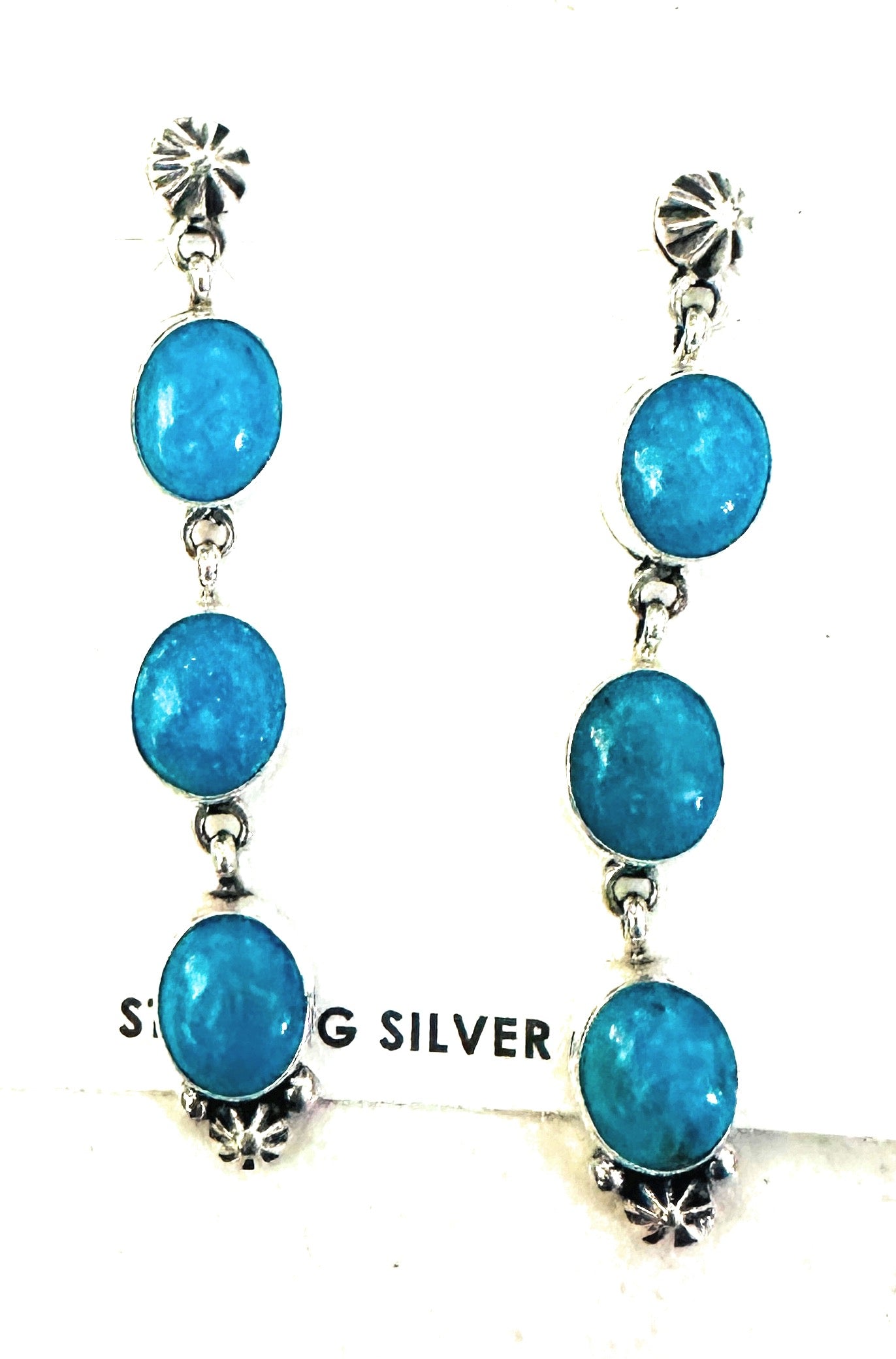 Handcrafted Kingman Turquoise And Sterling Silver Dangle Earrings