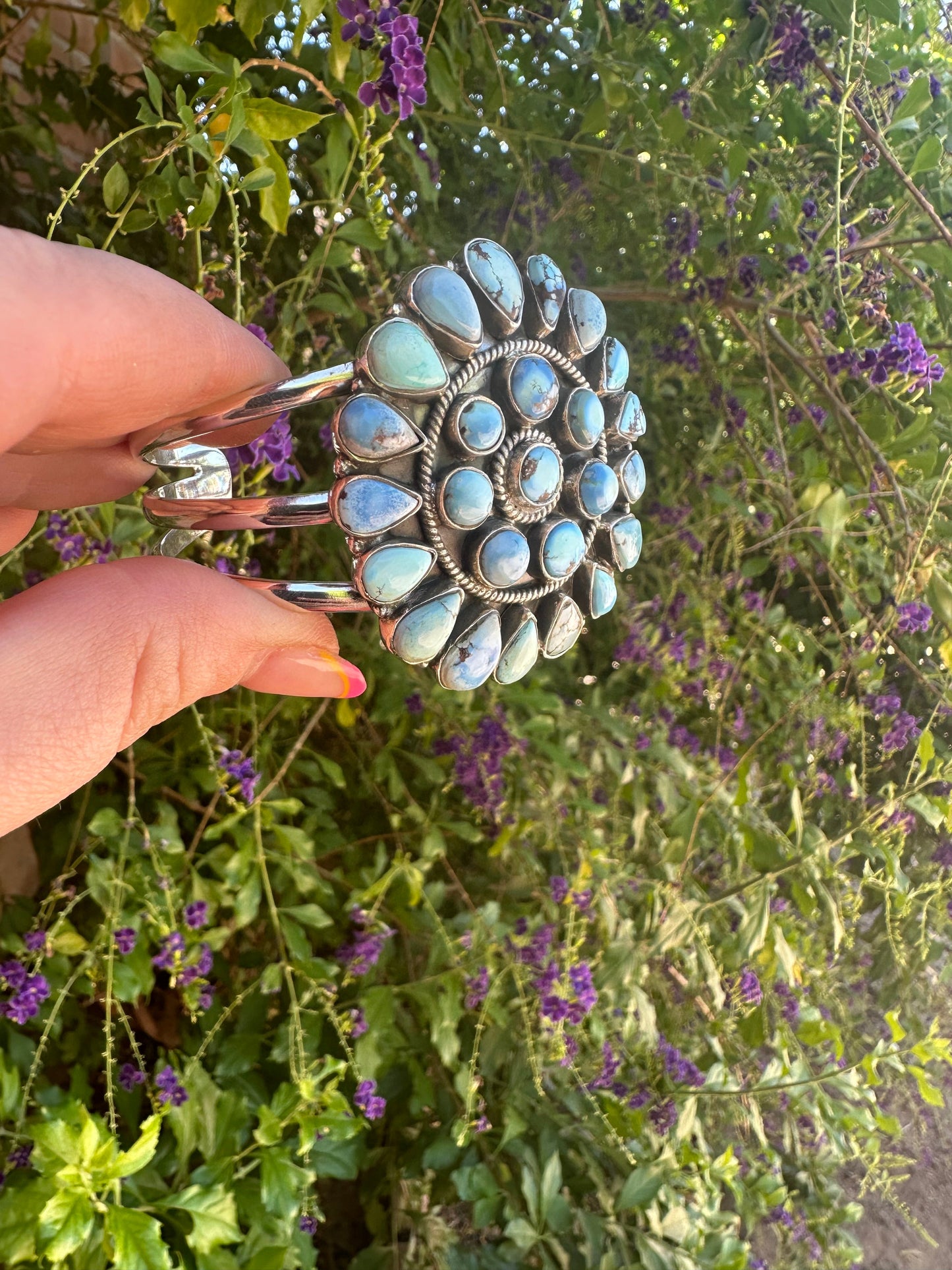 Handmade Sterling Silver Golden Hills Turquoise Adjustable Cuff