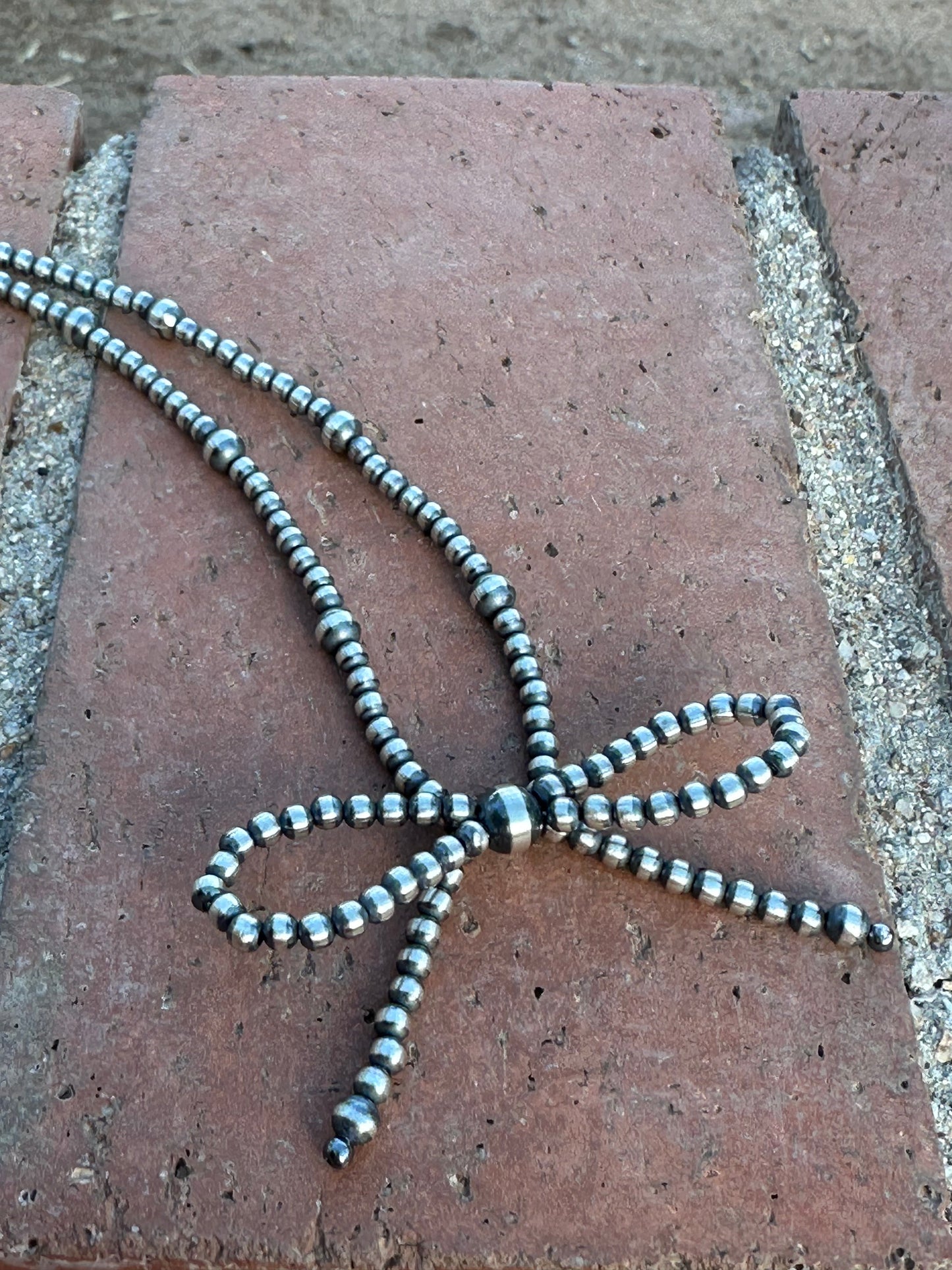 Handcrafted Sterling Silver Pearl Beaded Bow Tie 4-8mm Beaded Necklace 16 inches long