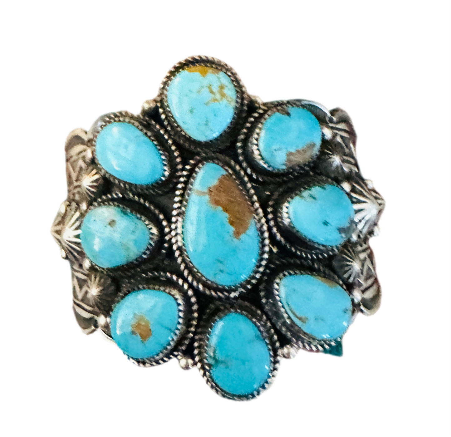 Kingman Turquoise & Sterling Silver Cluster Cuff Bracelet /