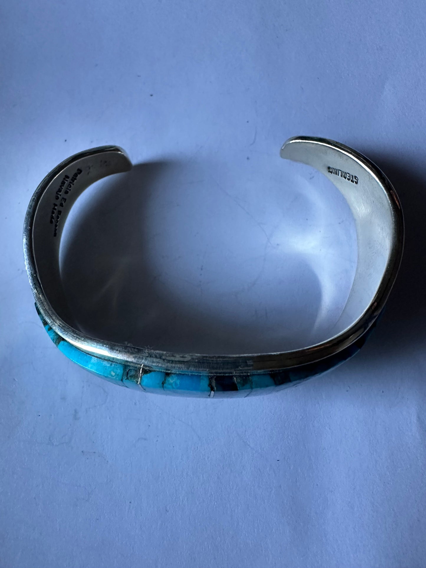Handcrafted Turquoise & Sterling Silver Inlay Cuff Bracelet Signed Patricia Ed Becenti