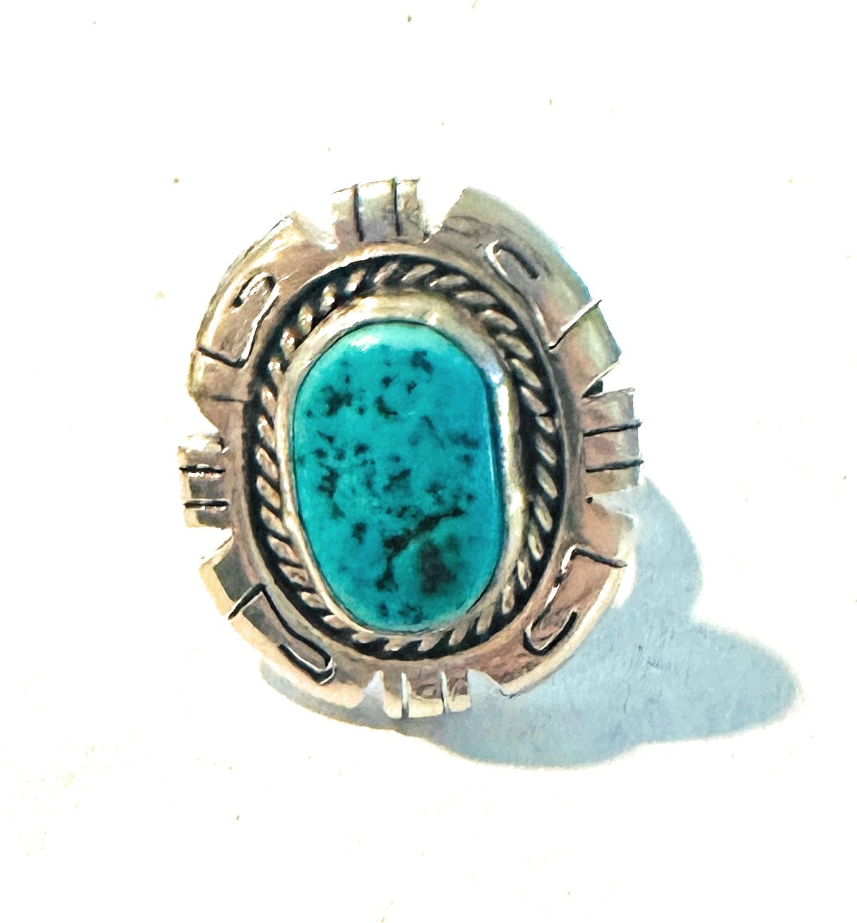 Handcrafted Kingman Turquoise & Sterling Silver Ring Size 7 Signed