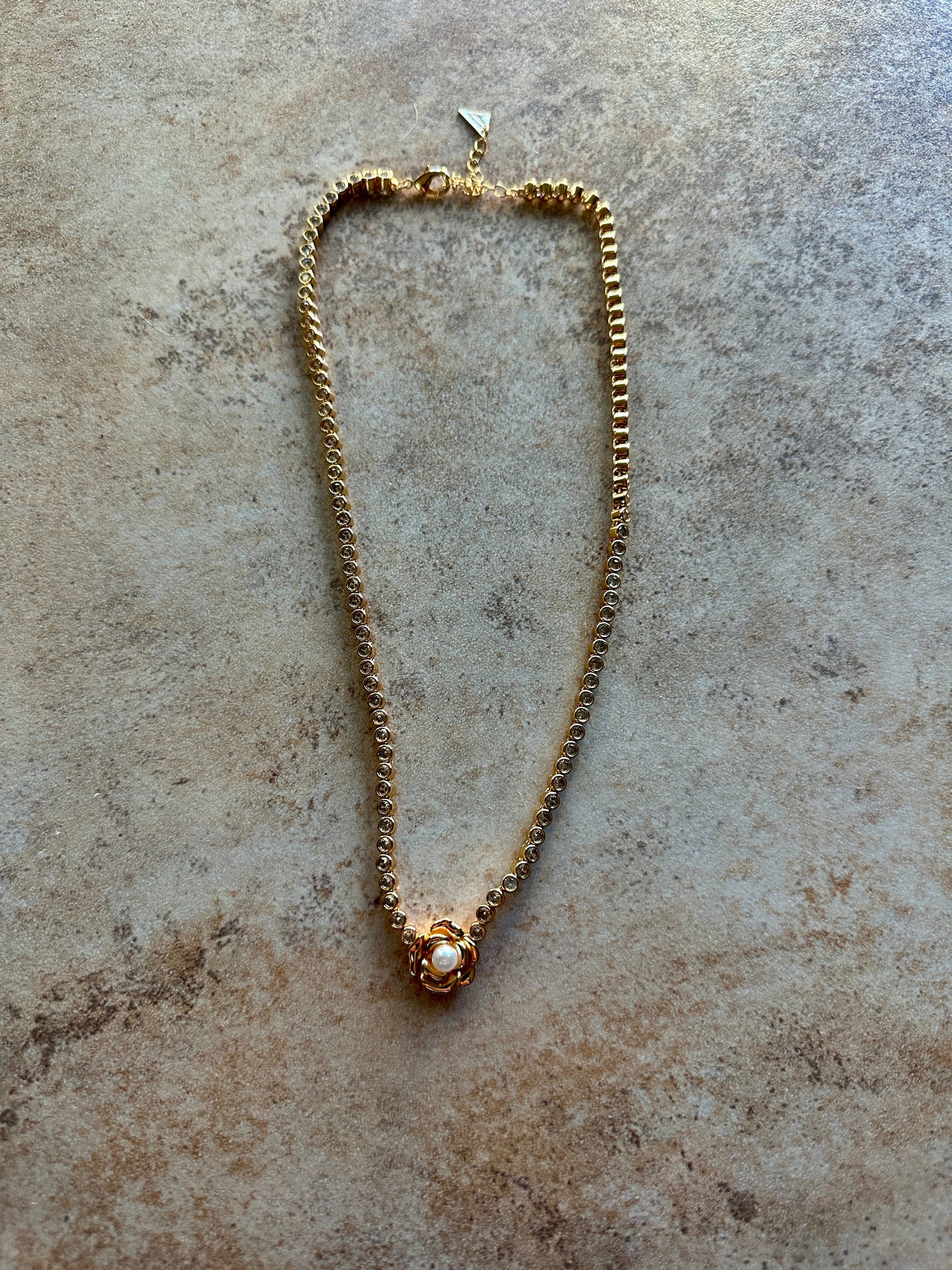 Pearl 14k Gold Flower CZ Tennis Necklace