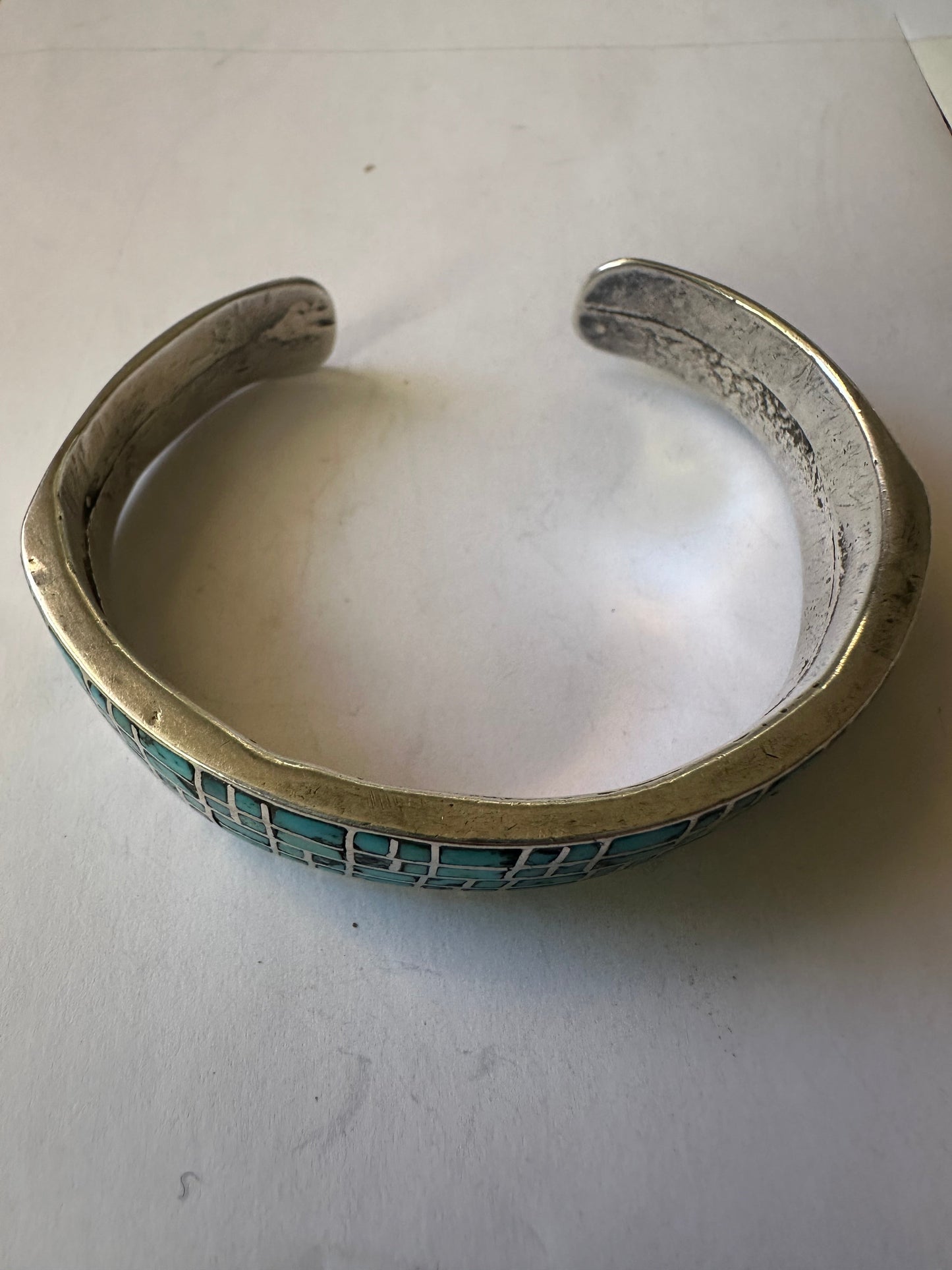 Handcrafted Natural Number 8 Turquoise & Sterling Silver Inlay Cuff Bracelet