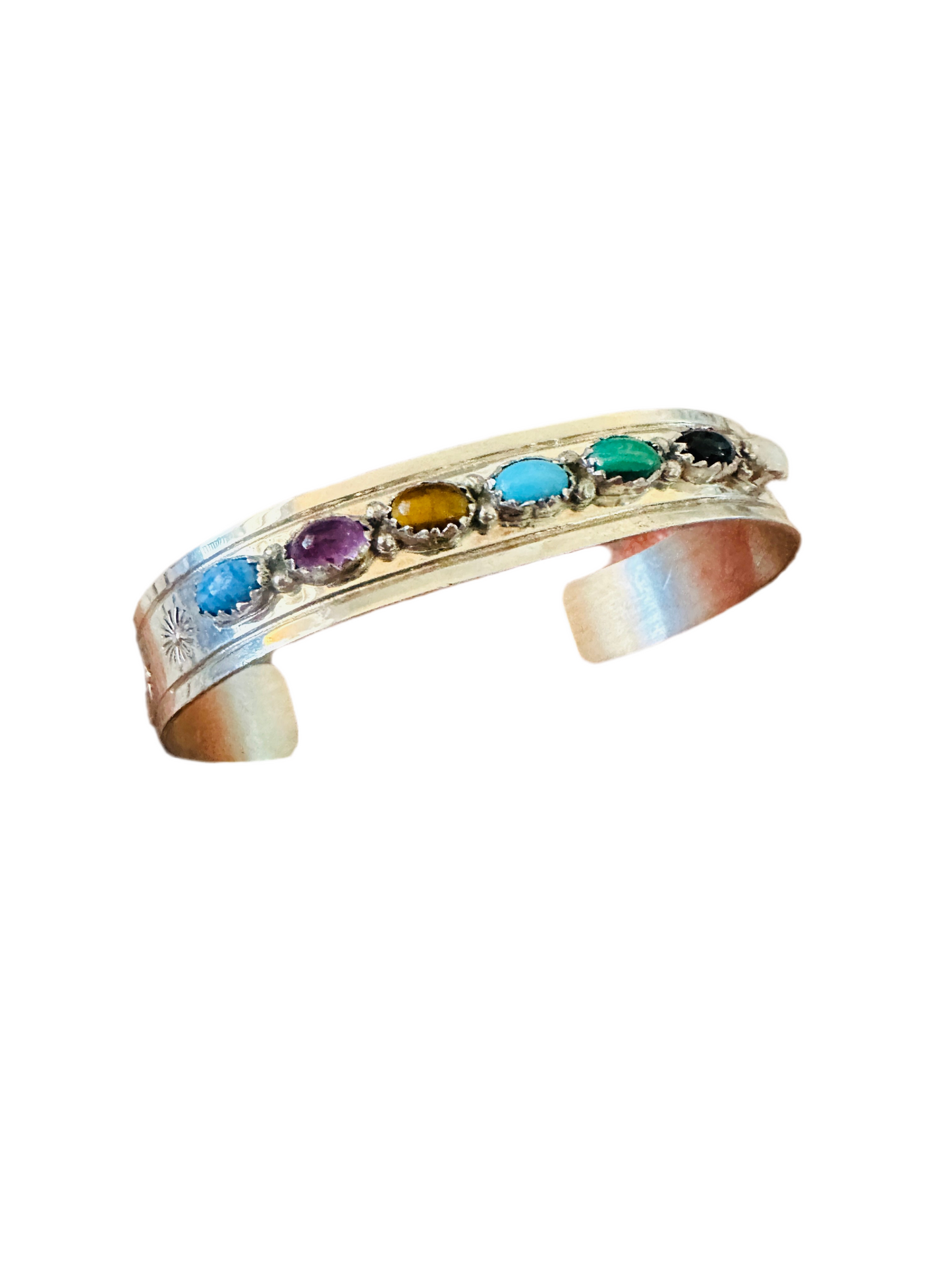 Handcrafted Multi Stone & Sterling Silver Cuff Bracelet
