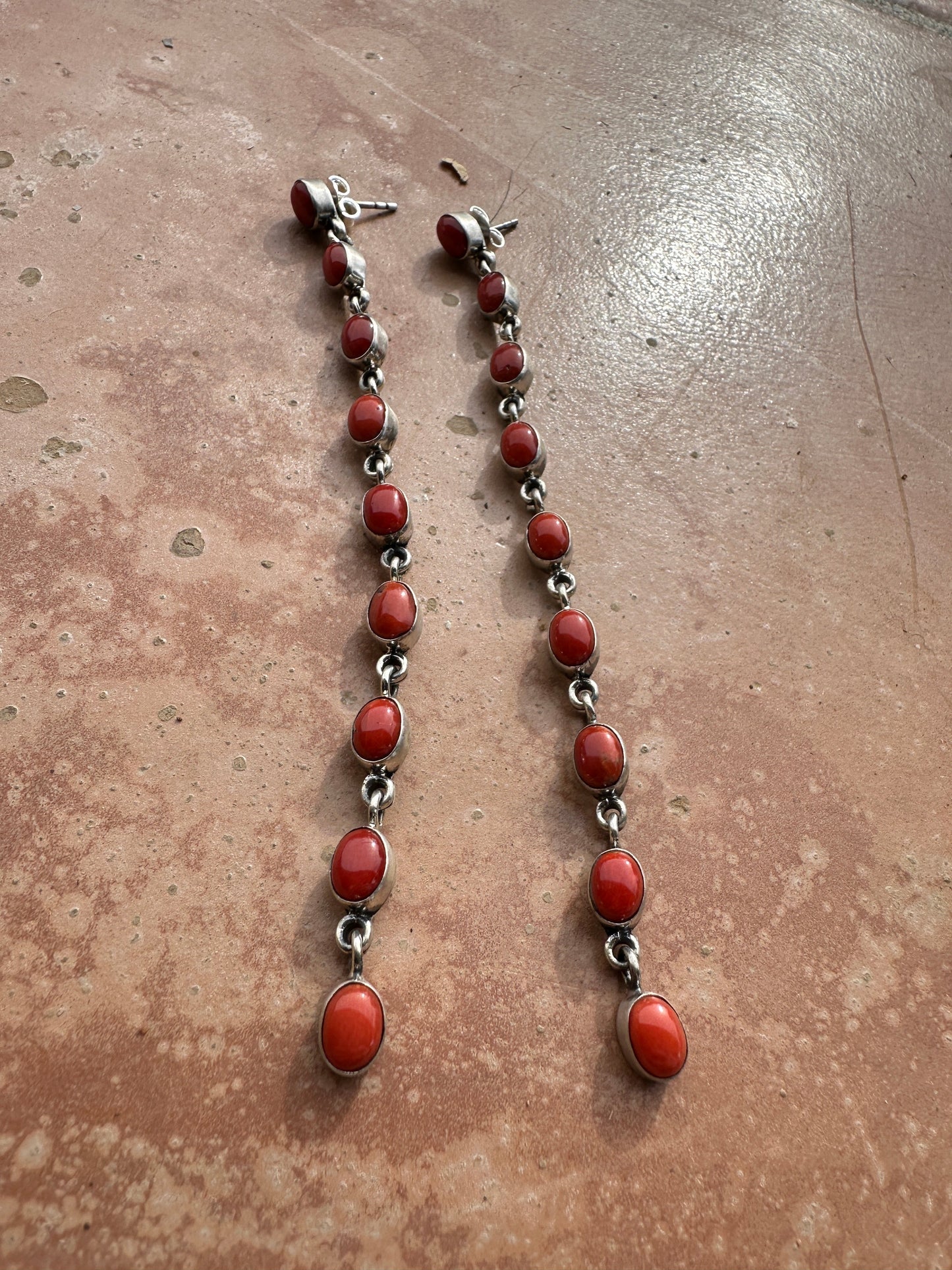 Cassidy Collection Handmade Natural Coral and Sterling Silver Dangles 9 stone