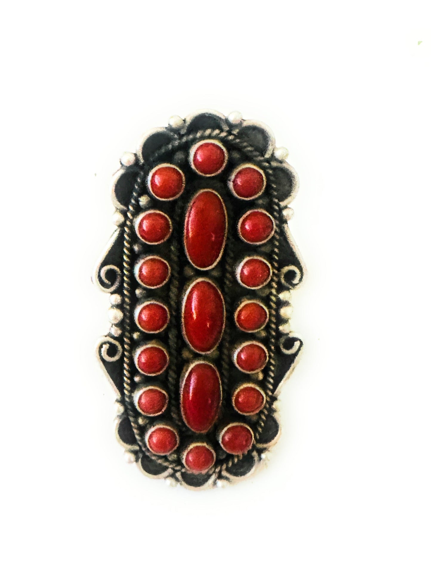 Handcrafted Sterling Silver and Coral Cluster Ring