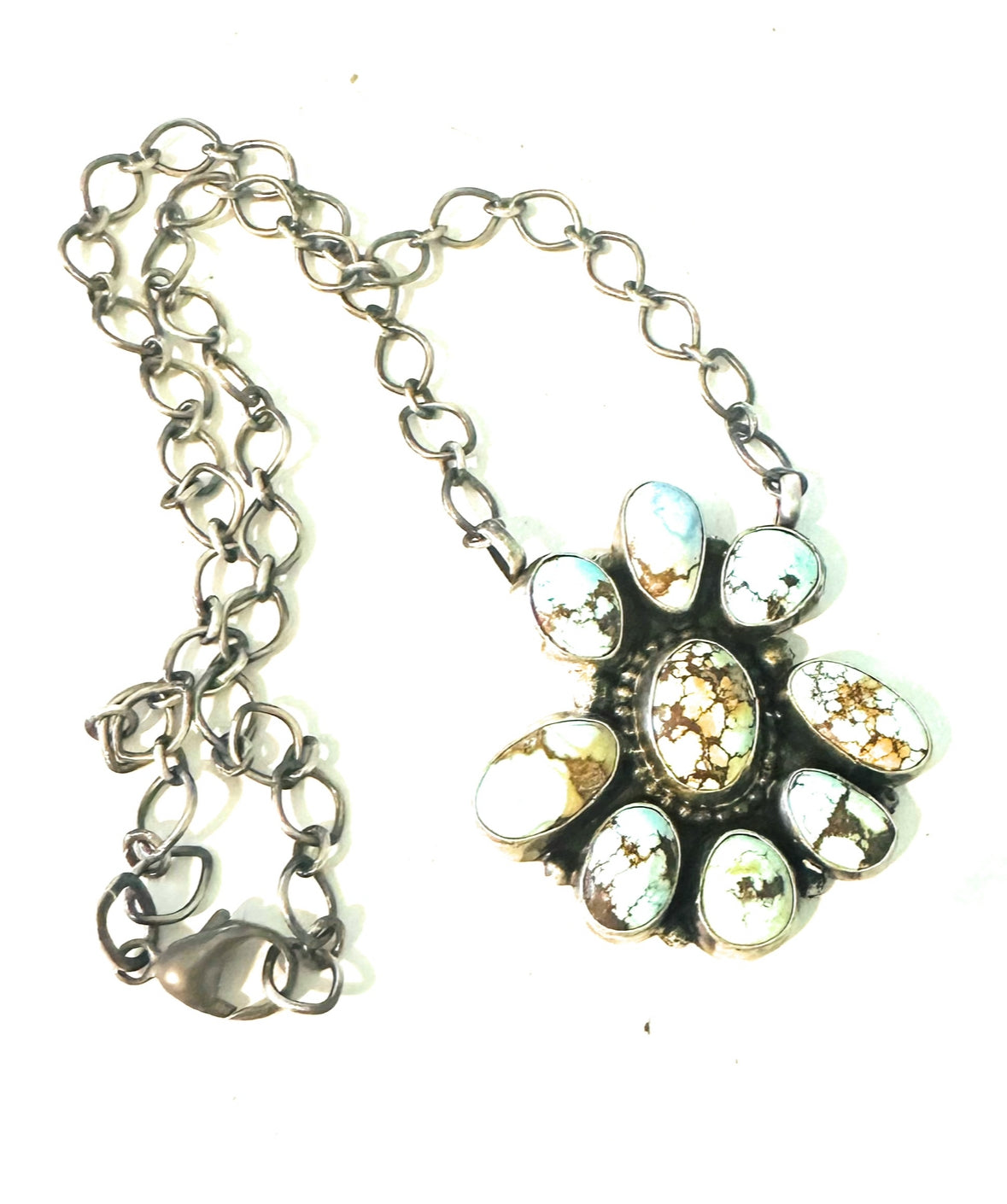 Handcrafted Sterling Silver & Golden Hills Turquoise Cluster Necklace