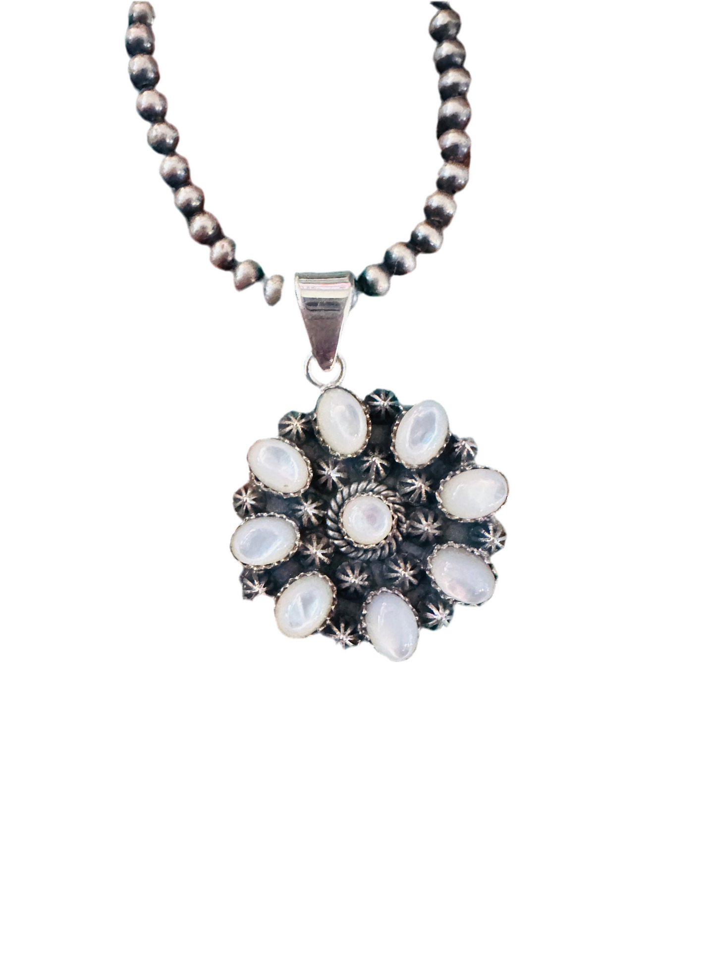 ** Christmas Collection ** Handmade Sterling Silver & Mother of Pearl Pendant Signed Nizhoni