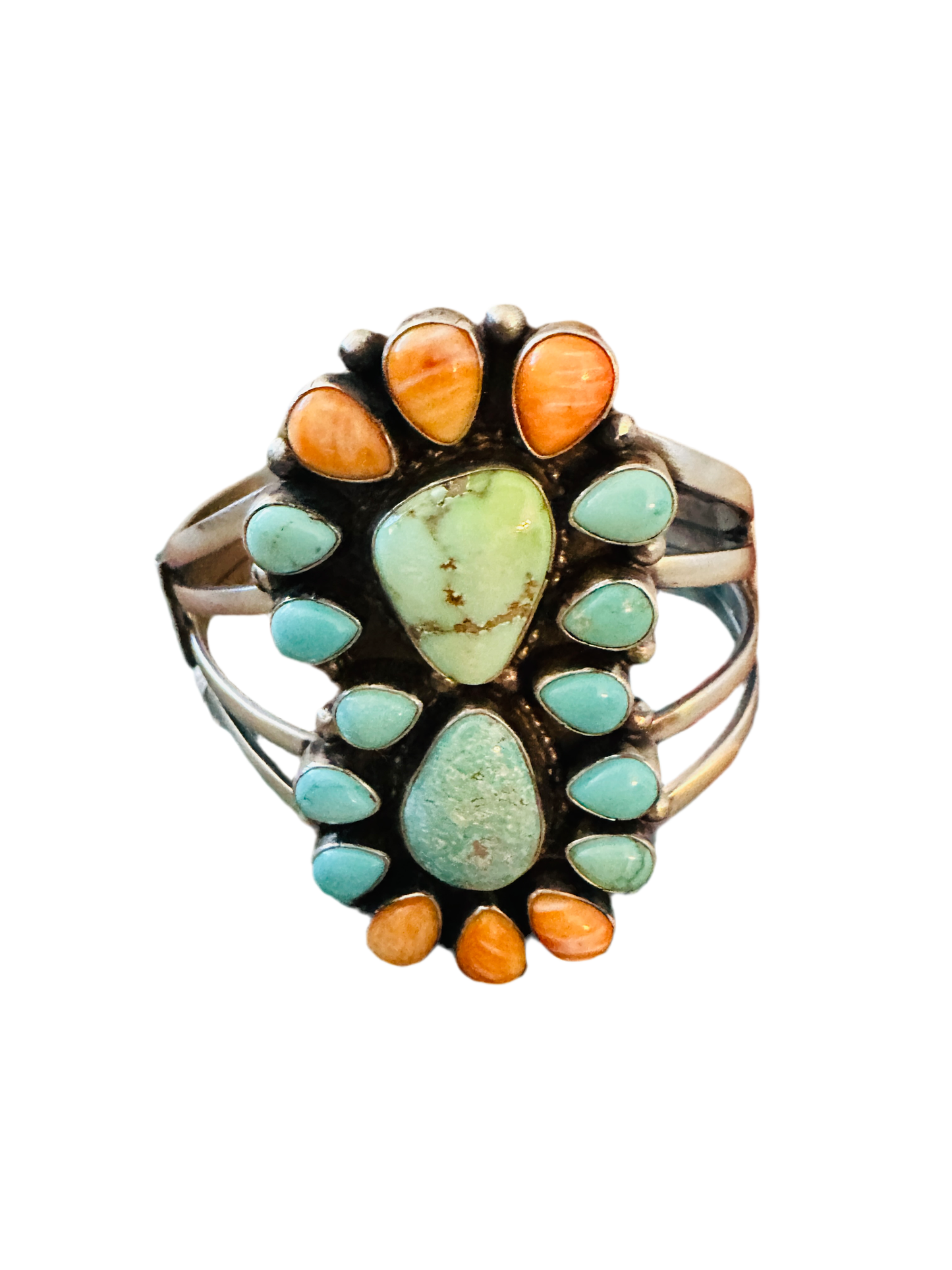 Spiny Oyster, Turquoise & Sterling Silver Cluster Cuff Bracelet /